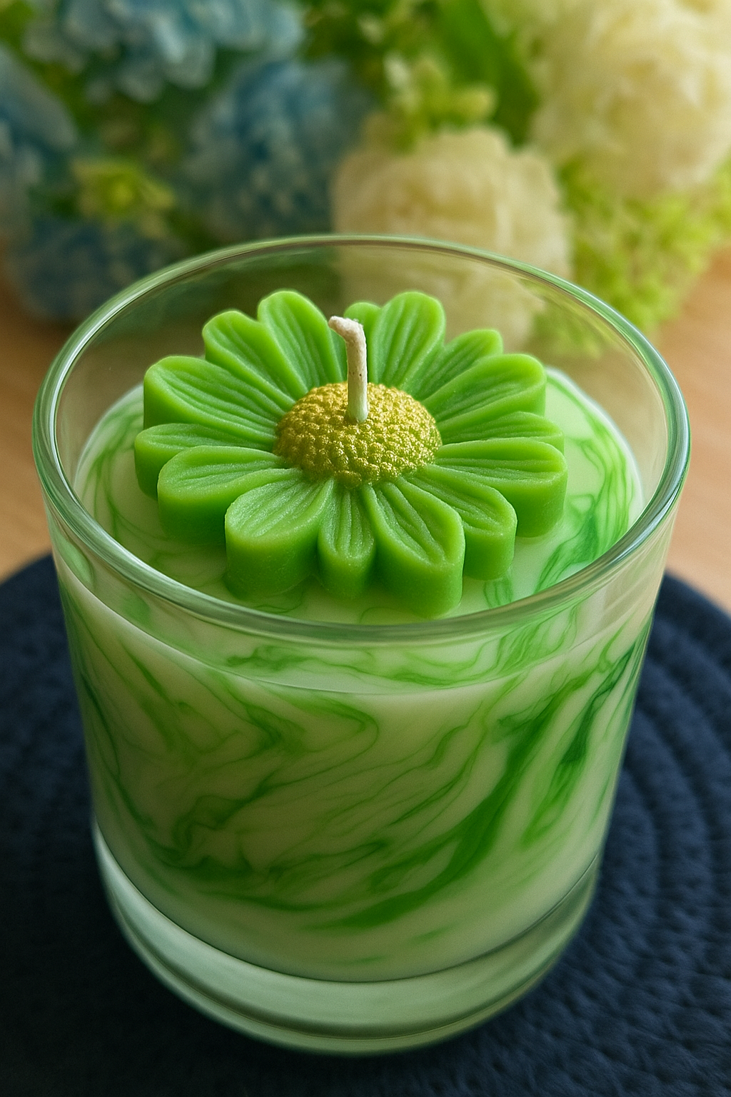 Marble Candle with Wax Flower – Handcrafted Decorative Candle in Glass for Gifts & Home Décor