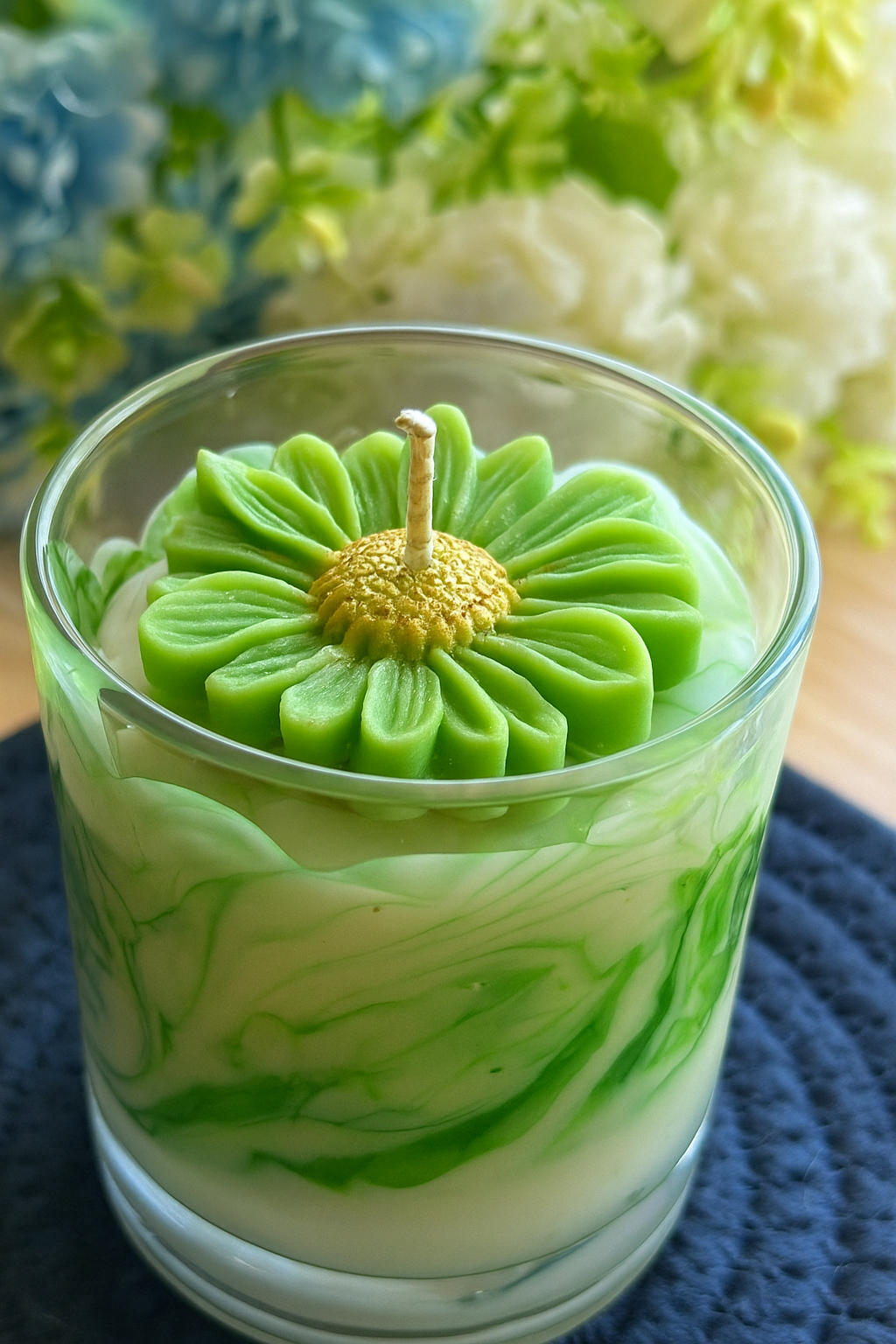 Marble Candle with Wax Flower – Handcrafted Decorative Candle in Glass for Gifts & Home Décor