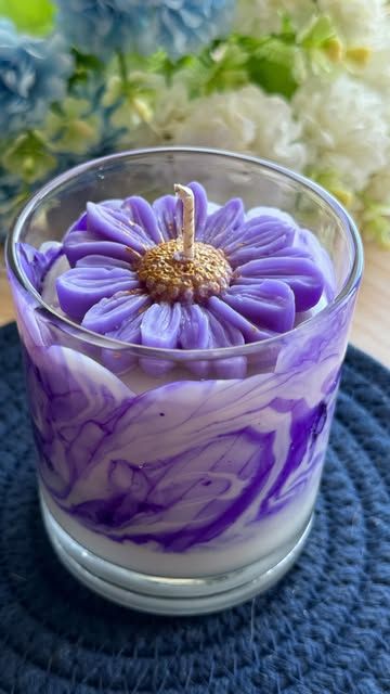 Marble Candle with Wax Flower – Handcrafted Decorative Candle in Glass for Gifts & Home Décor