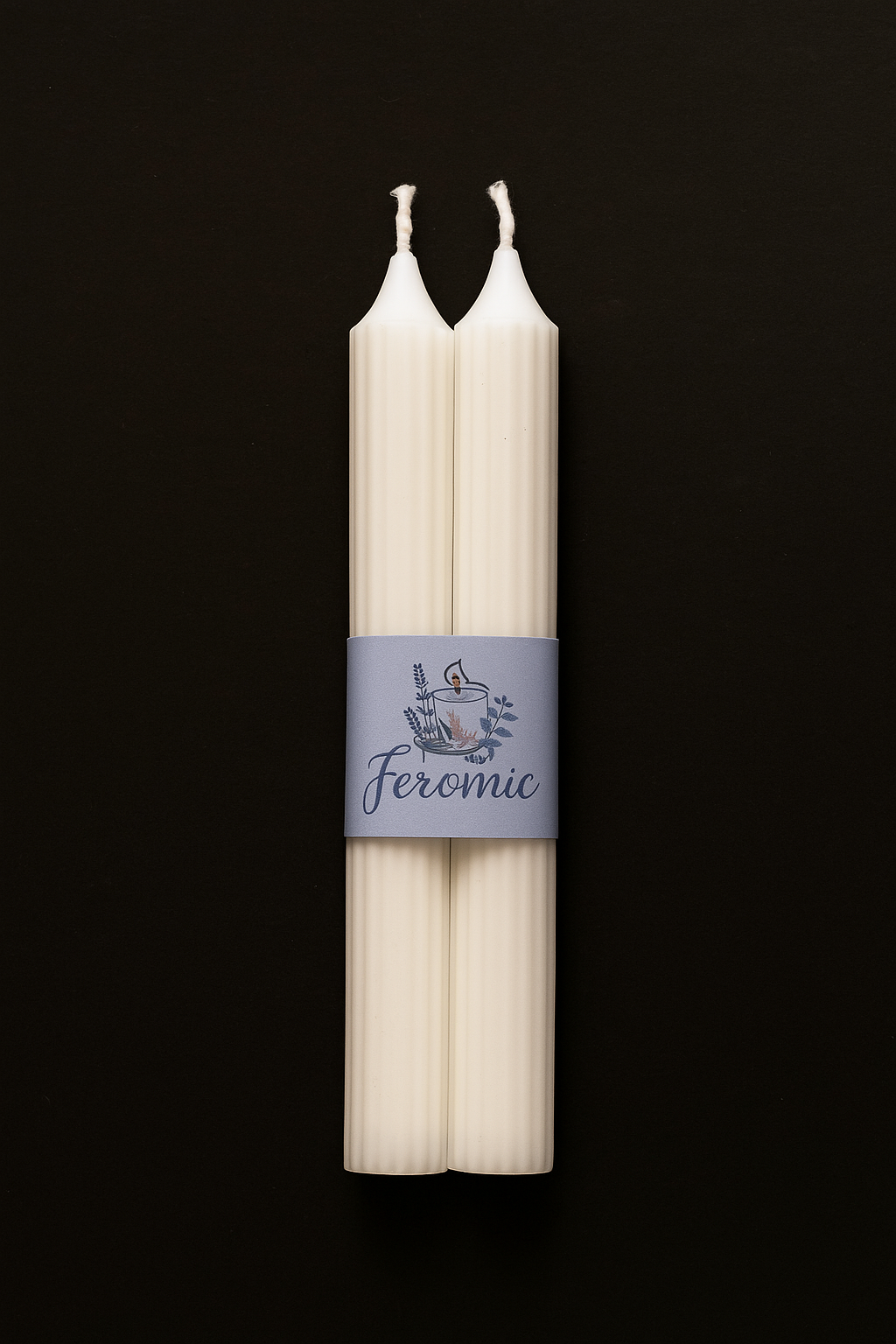 Elegant White Ribbed Taper Candles - Set of 2 | Decorative & Scent-Free | Feromic Brand