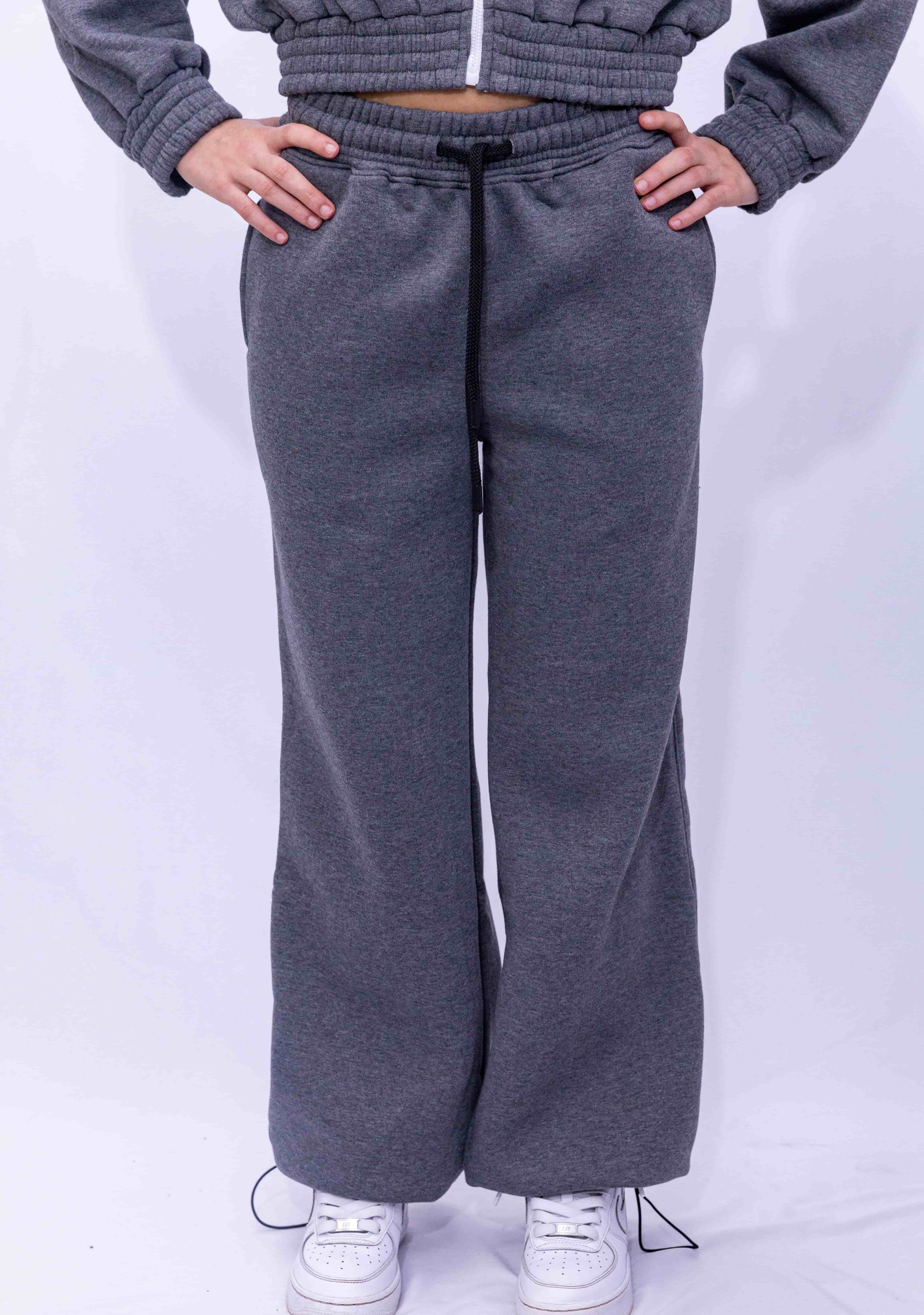 Premium Wide-Leg Joggers with Elastic & Adjustable Stopper-Grey