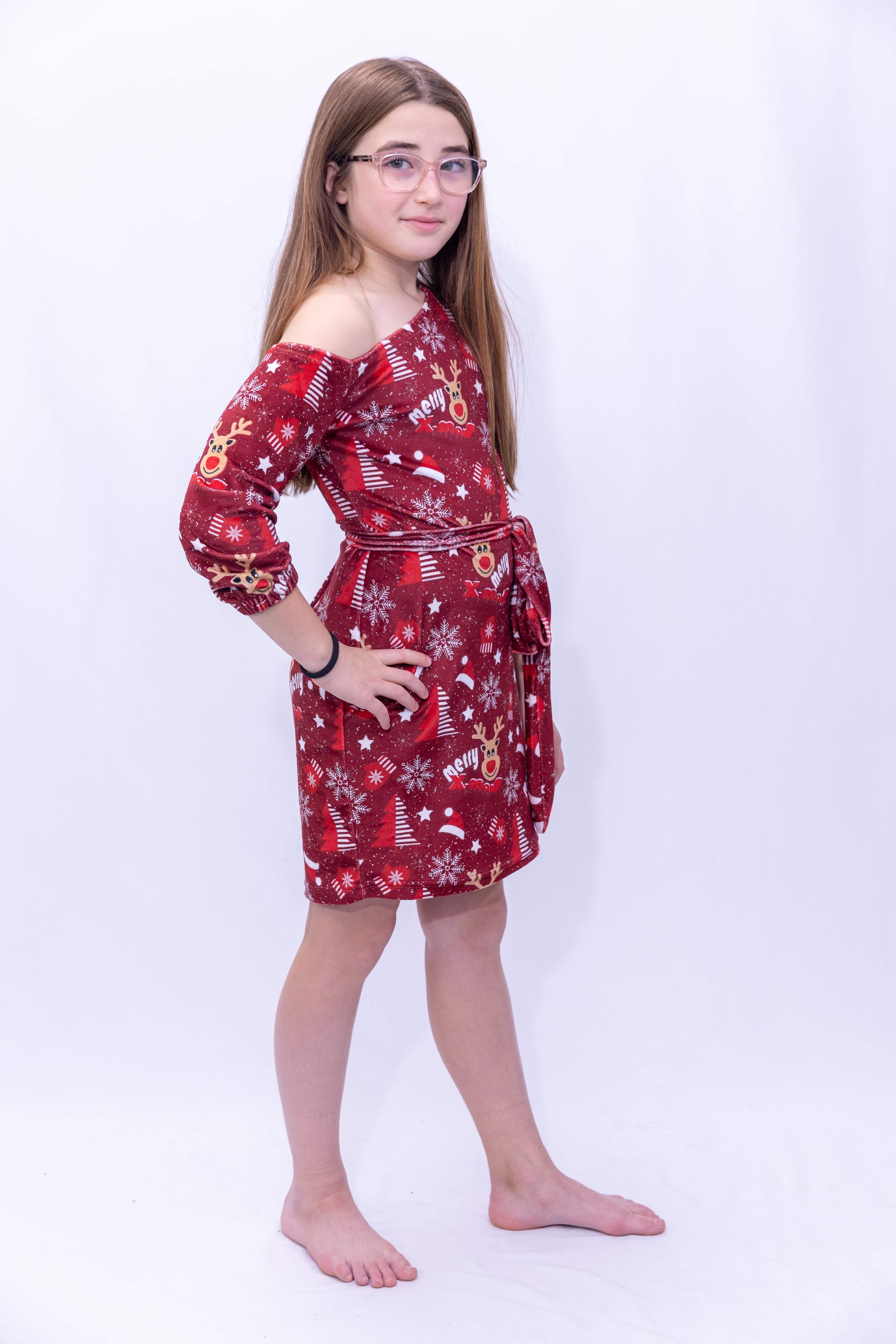 Christmas Off-Shoulder Dress – Festive Holiday Style - Red