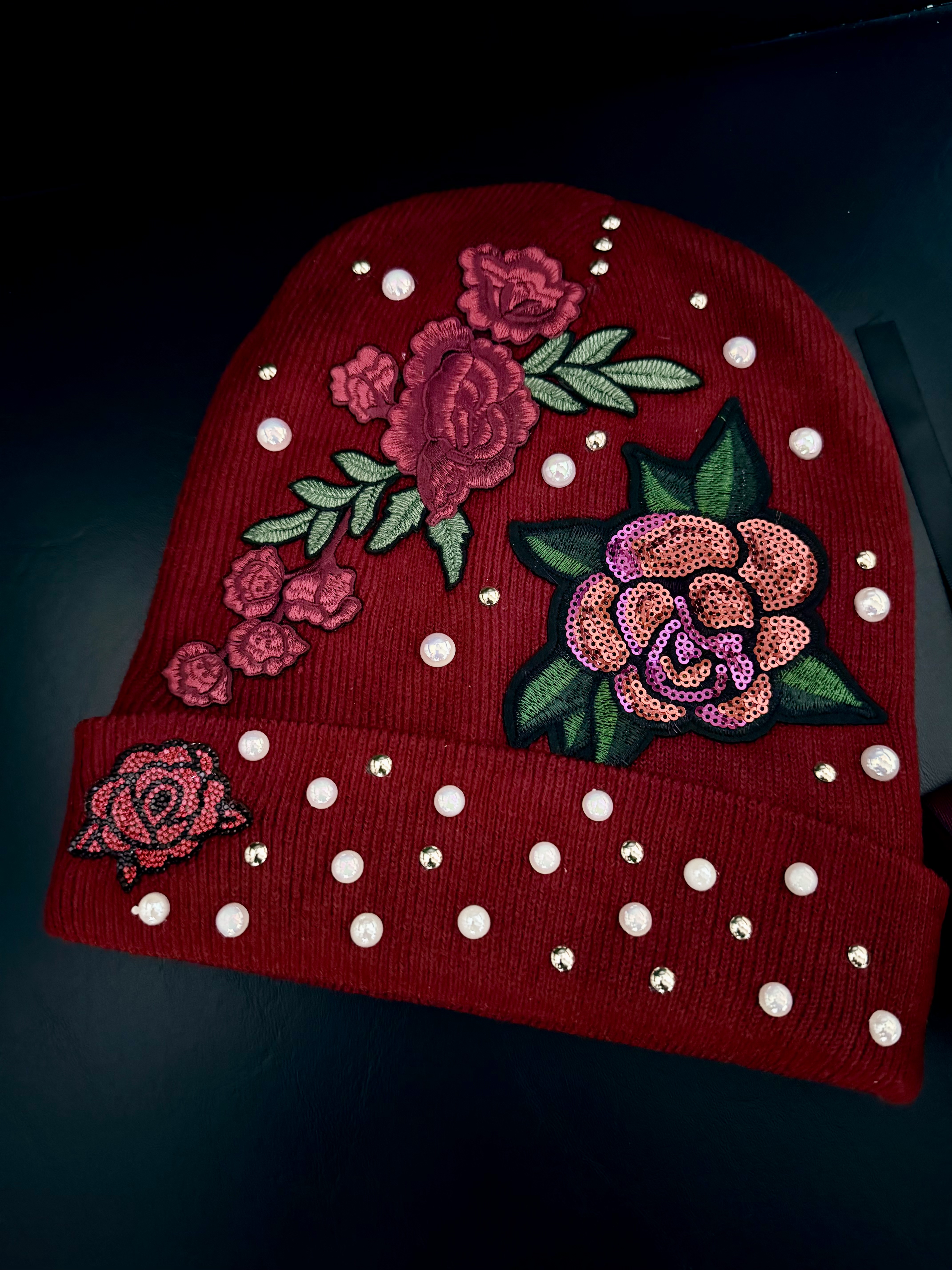 Wine Rose Beanie + Tie