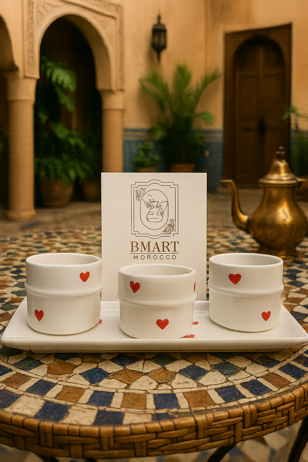 Tasses à thé marocaines avec cœurs rouges