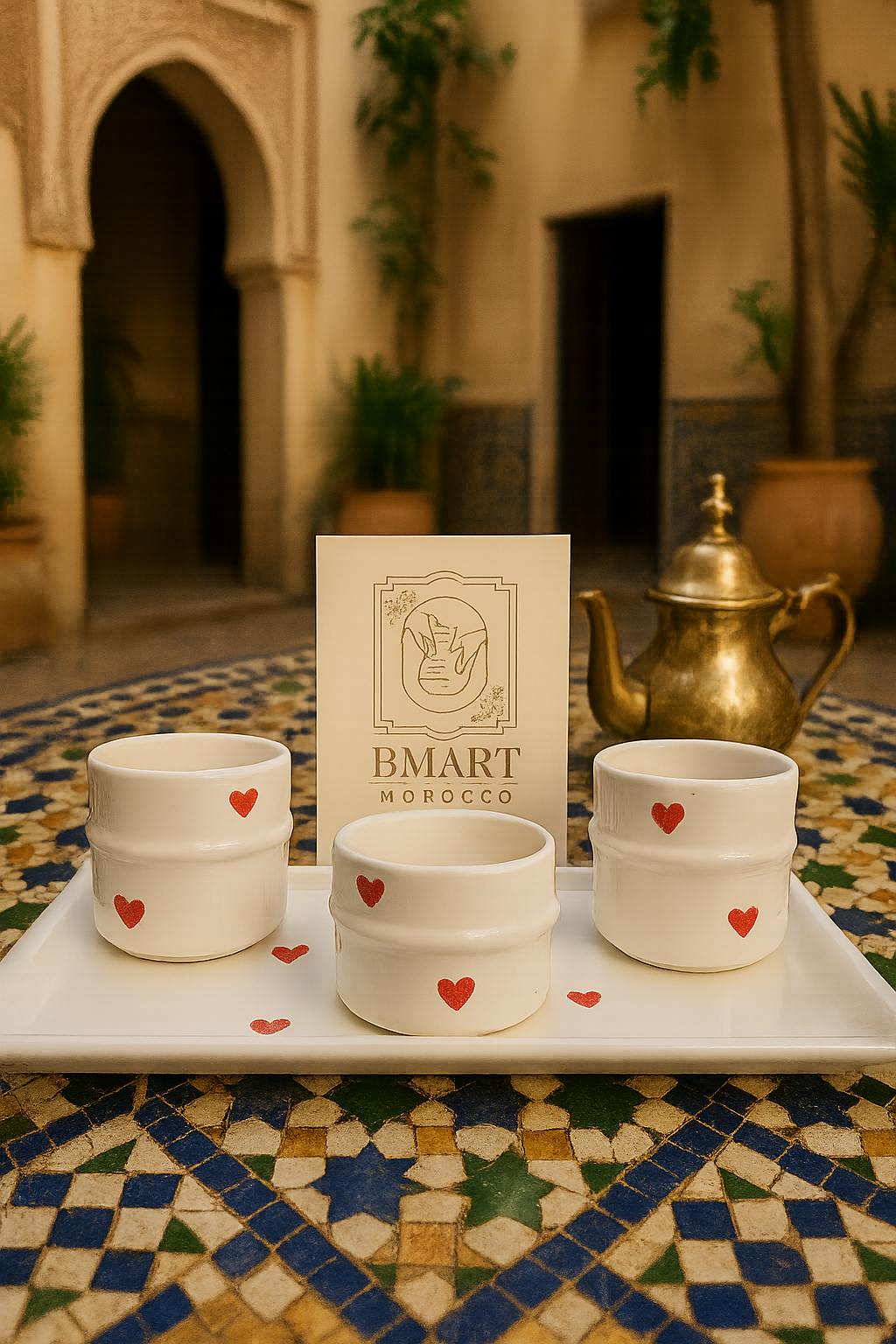 Tasses à thé marocaines avec cœurs rouges