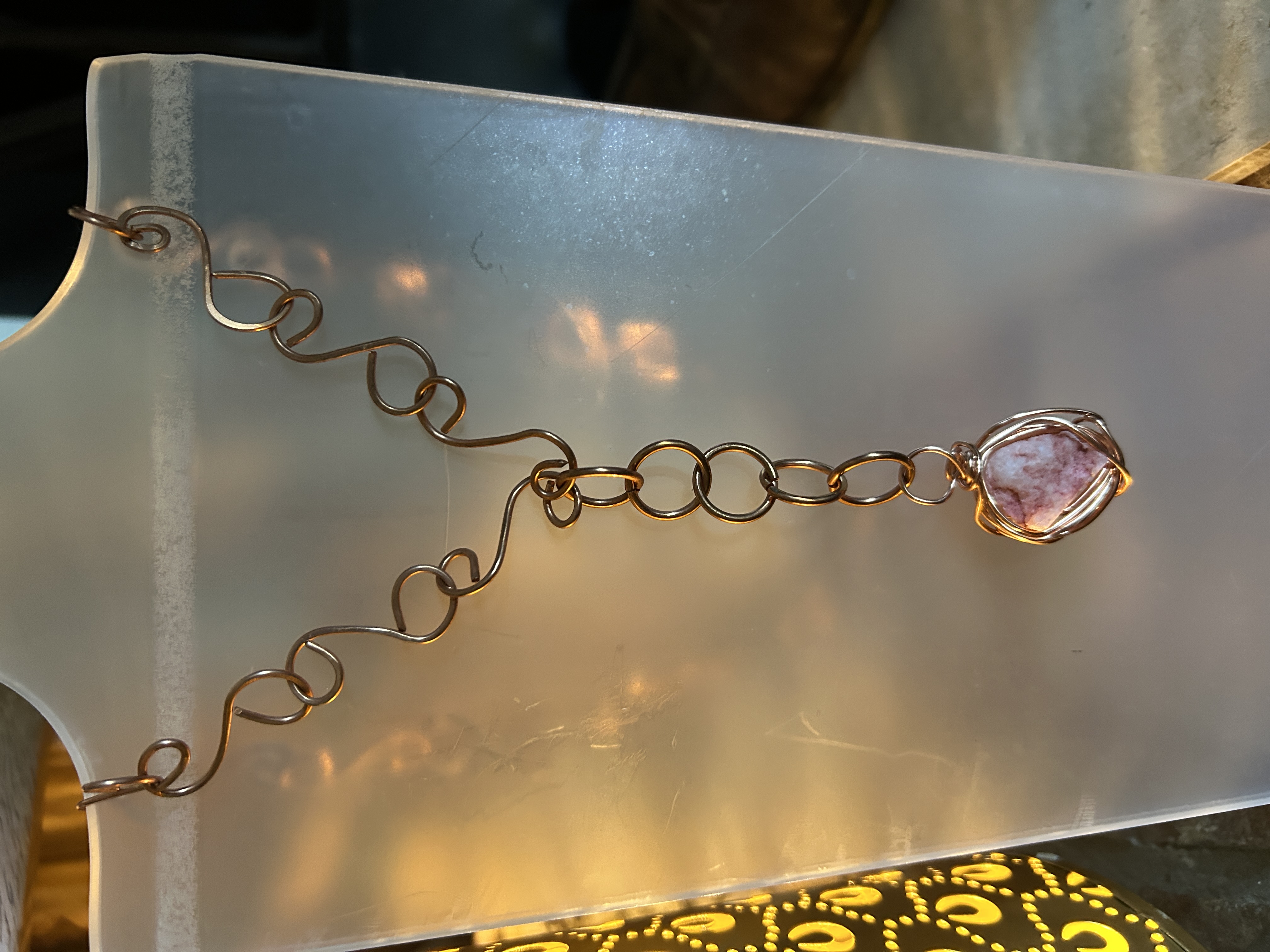 Handcrafted Copper Chain Necklace with Rose Quartz