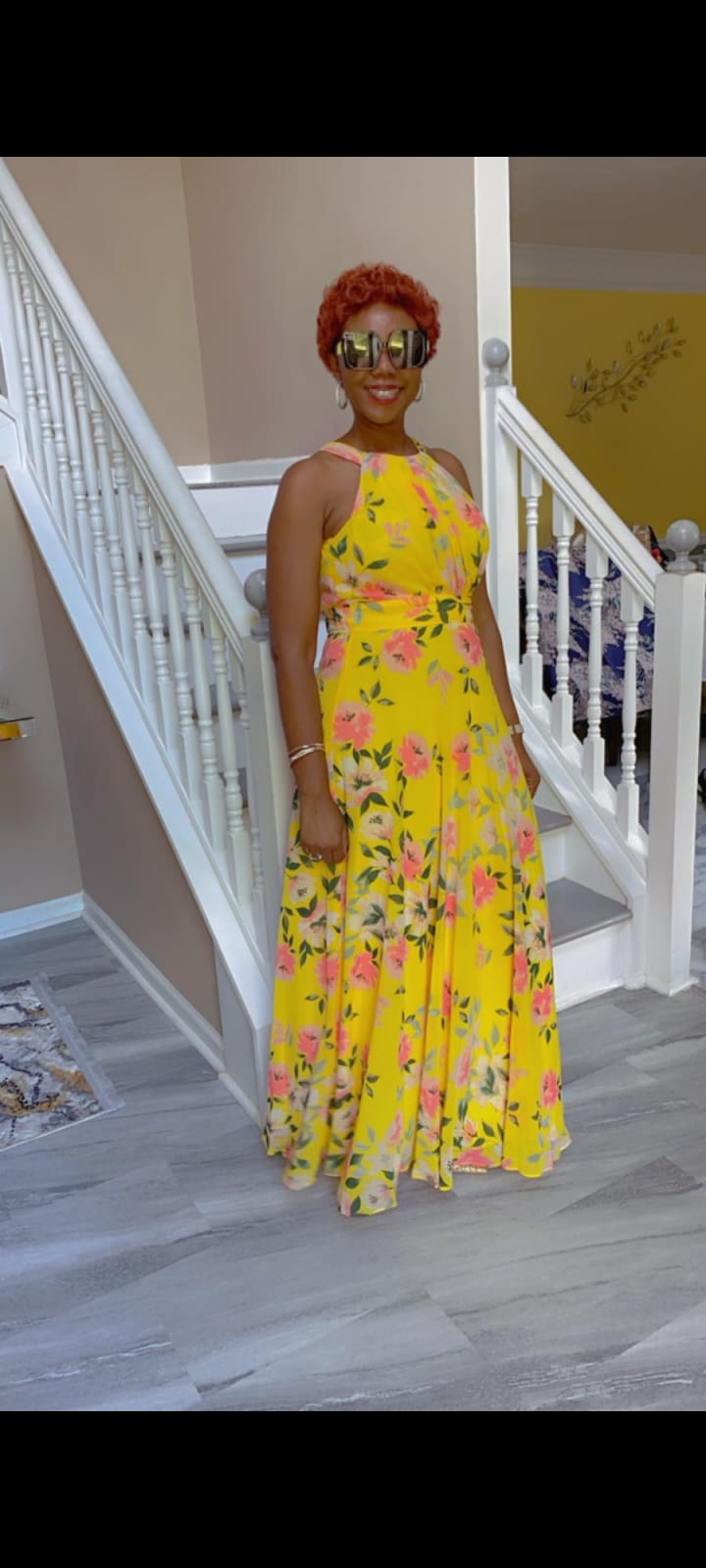 Robe longue à fleurs jaune