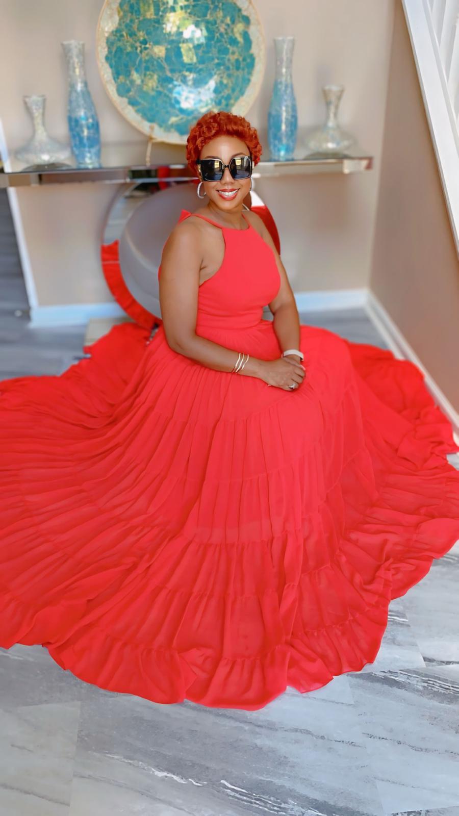Robe évasée rouge minces bretelles 