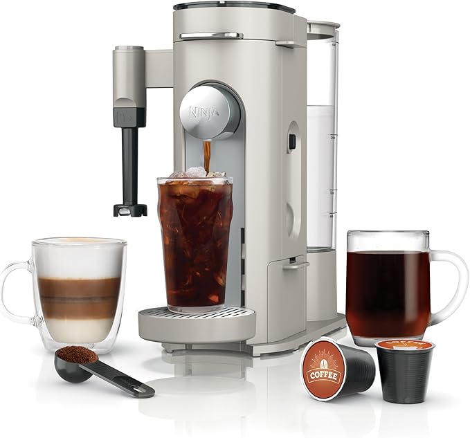 Ninja Pod & Grounds Specialty Single-Serve Coffee Maker, K-Cup Pod Compatible, Brews Grounds, Compact Design, Built-In Milk Frother