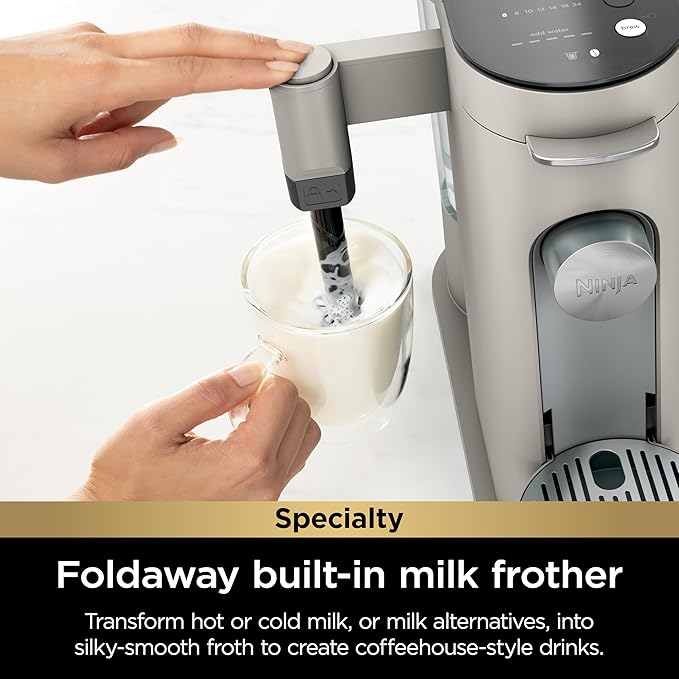 Ninja Pod & Grounds Specialty Single-Serve Coffee Maker, K-Cup Pod Compatible, Brews Grounds, Compact Design, Built-In Milk Frother