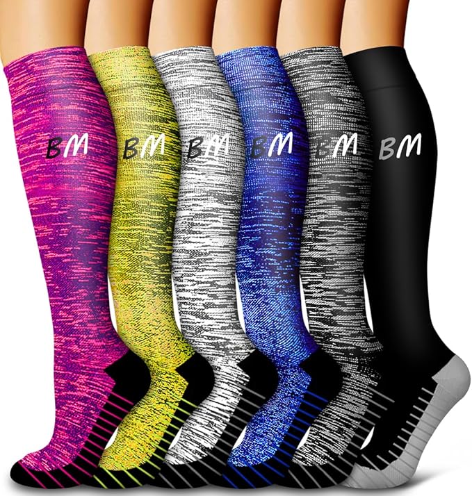 6 Pack Copper Compression Socks for Women and Men Circulation-Best Support for Medical, Running,Nursing,Athletic 85% Nylon, 15% Polyester