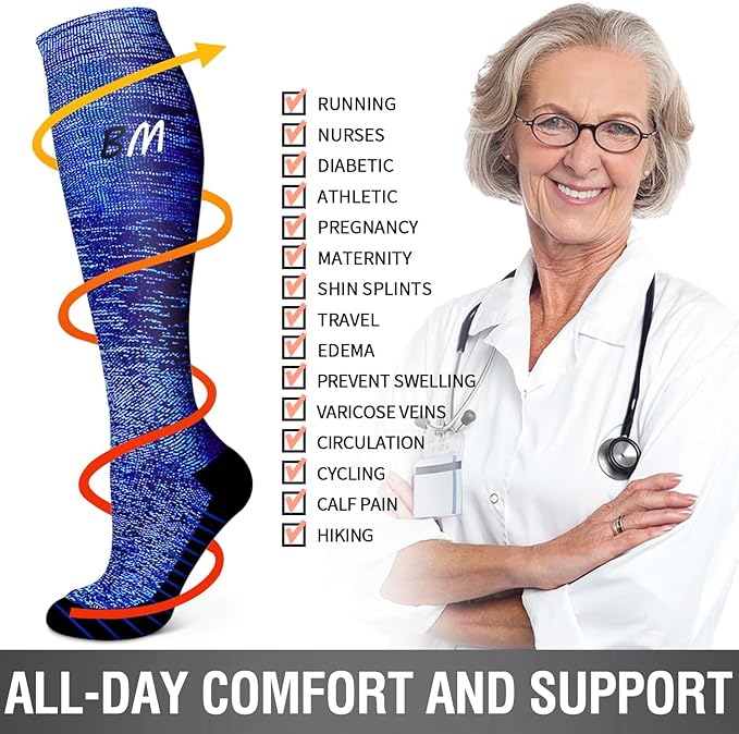 6 Pack Copper Compression Socks for Women and Men Circulation-Best Support for Medical, Running,Nursing,Athletic 85% Nylon, 15% Polyester