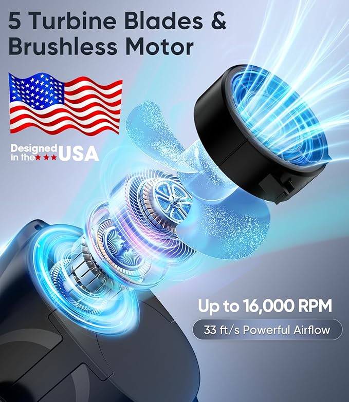 AI Portable Waist Fan, 6-Speed 16000RPM Strong Turbo Airflow, 40H Max Cooling Battery Powered Personal Fan Rechargeable, Hands-Free Shirt/Belt/Neck Fan for Work, Outdoor, Travel, Gift for Men
