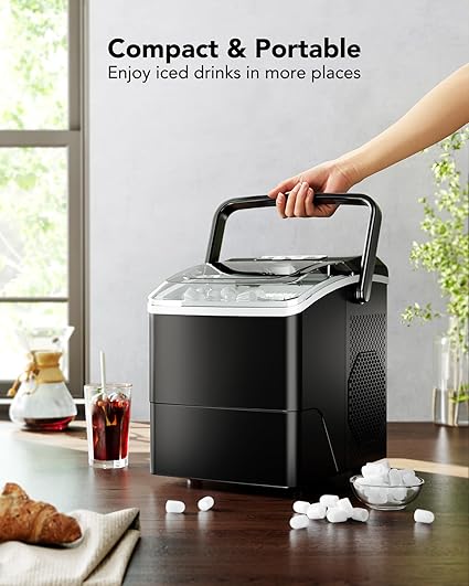 Ice Makers Countertop- Ice Maker Machine 6 Mins 9 Bullet Ice, 26 Lbs/24 Hrs, Portable Countertop Ice Maker with Self Cleaning Function, Ice Maker for Home/Kitchen/Party, 11.65"Dx9.37"Wx11.42"H, Black