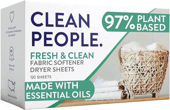 The Clean People Fabric Softener Sheets - Dryer Sheets - Softens & Removes Static Cling - Vegan Laundry Softener With Essential Oils 