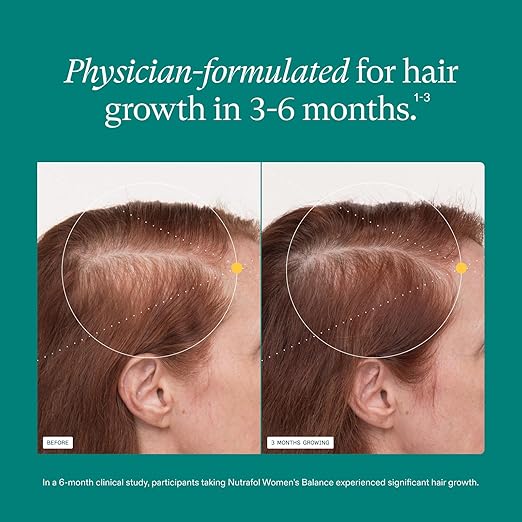 Nutrafol Women's Balance Hair Growth Supplements, Ages 45 and Up, Clinically Proven for Visibly Thicker Hair and Scalp Coverage, Dairy-Free, Soy-Free, Dermatologist Recommended - 1 Month Supply