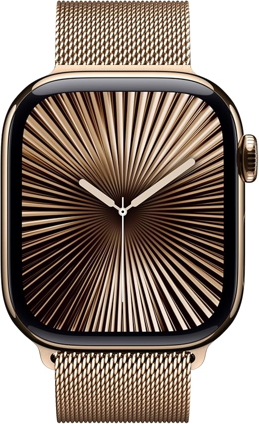 Apple Watch Series 10 [GPS + Cellular 42mm] with Gold Titanium Case with Gold Milanese Loop. Fitness Tracker, ECG App, Always-On Retina Display, Carbon Neutral with AppleCare+ (2 Years)