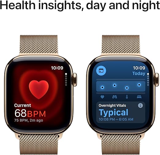 Apple Watch Series 10 [GPS + Cellular 42mm] with Gold Titanium Case with Gold Milanese Loop. Fitness Tracker, ECG App, Always-On Retina Display, Carbon Neutral with AppleCare+ (2 Years)