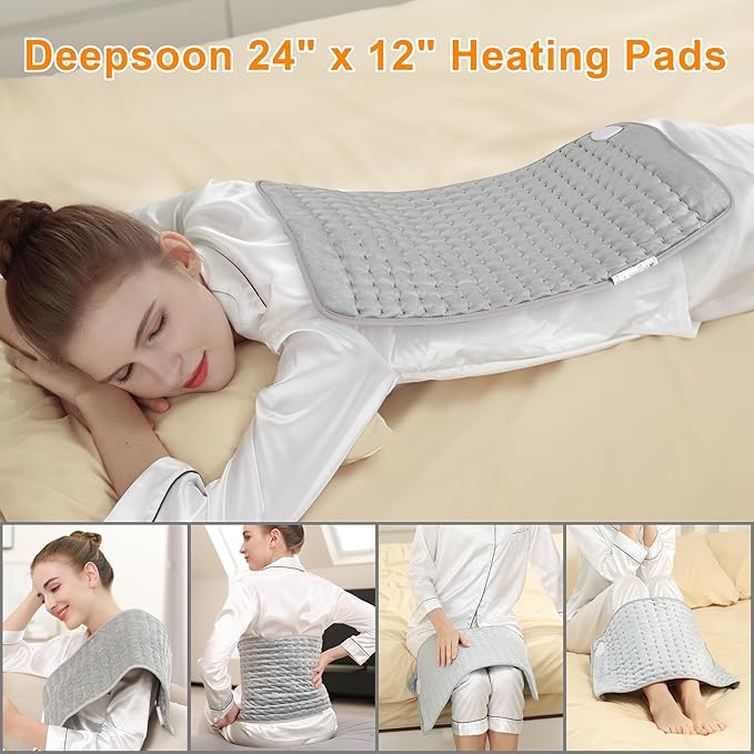EHeating Pad,Electric Heating Pads for Back,Neck,Abdomen,Fathers Day Dad Gifts,Moist Heating Pad for Shoulder,Knee,Arms,Legs,Dry/Moist Heat & Auto Shut Off,Birthday Gifts for Men(Light Gray, 24''×12'')