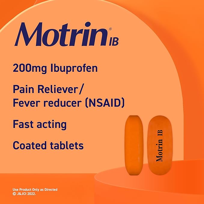 Motrin IB Ibuprofen 200mg Tablets, Ibuprofen Pain & Fever Reliever for Headache, Backache, Muscular Aches, Menstrual Pain & Minor Arthritis Pain, Over-The-Counter NSAID Medicine, 225 ct