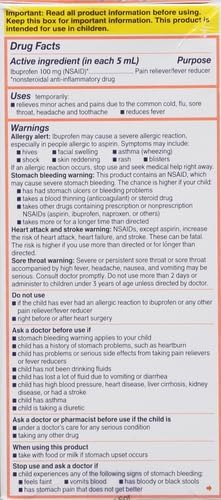 Children's Motrin Oral Suspension 100mg Ibuprofen Medicine, NSAID Fever Reducer & Pain Reliever for Minor Aches & Pains Due to Cold & Flu, Dye Free, Alcohol-Free, Berry Flavored, 8 fl. oz