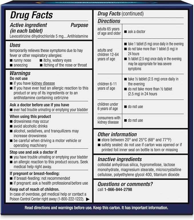 Xyzal 24 Hour Allergy Relief Medicine, Original Prescription Strength Antihistamine, Levocetirizine Dihydrochloride Tablets, 5 mg, 80 Count
