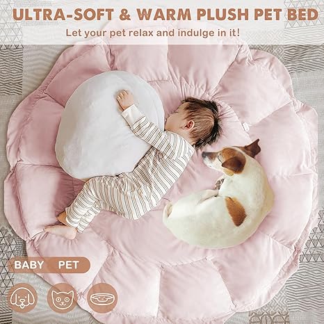 HAN-MM 5-in-1 Convertible Baby Play Gym with 6 Toys, Tummy Time Mat for Sensory Development, Baby Activity Center from Newborn to Toddler, Ball Pit, Cat & Dog Bed, Soft Plush Pet Bed, Pink