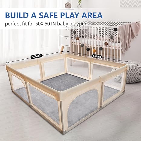 Baby Play Mat for Floor,1.3" Thick Elasti-Foam 50x50 Playpen Mat for Toddlers Infant kids,Water-Repellent Soft Coral Velvet for Tummy Time,Non-Slip Backing for Crawling,Tatami Style (Dark Grey)