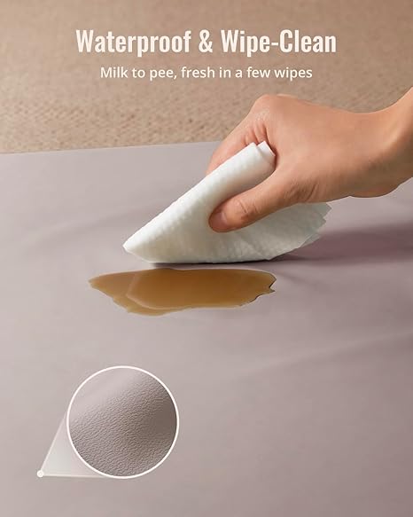 Blissful Diary Vegan Leather Baby Play Mat, 50x50 Thicken Foam Cushioned & Waterproof Playpen Mat for Infants and Toddlers, Stylish and Just Wipe-Clean Playmat for Baby Play on Floor, Brown Gray