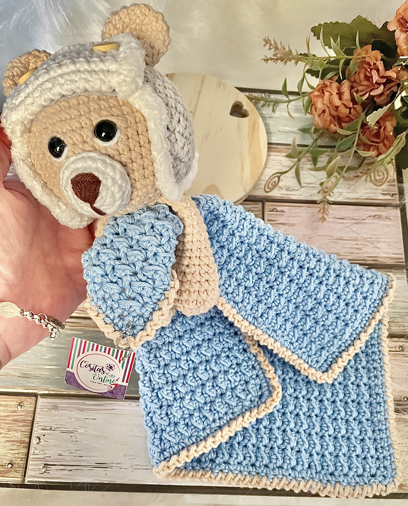 Naninha de Apego de crochê Ursinho Aviador