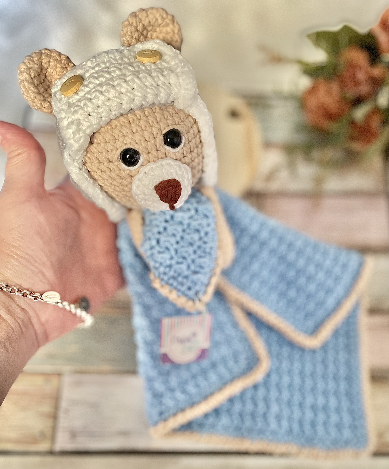 Naninha de Apego de crochê Ursinho Aviador