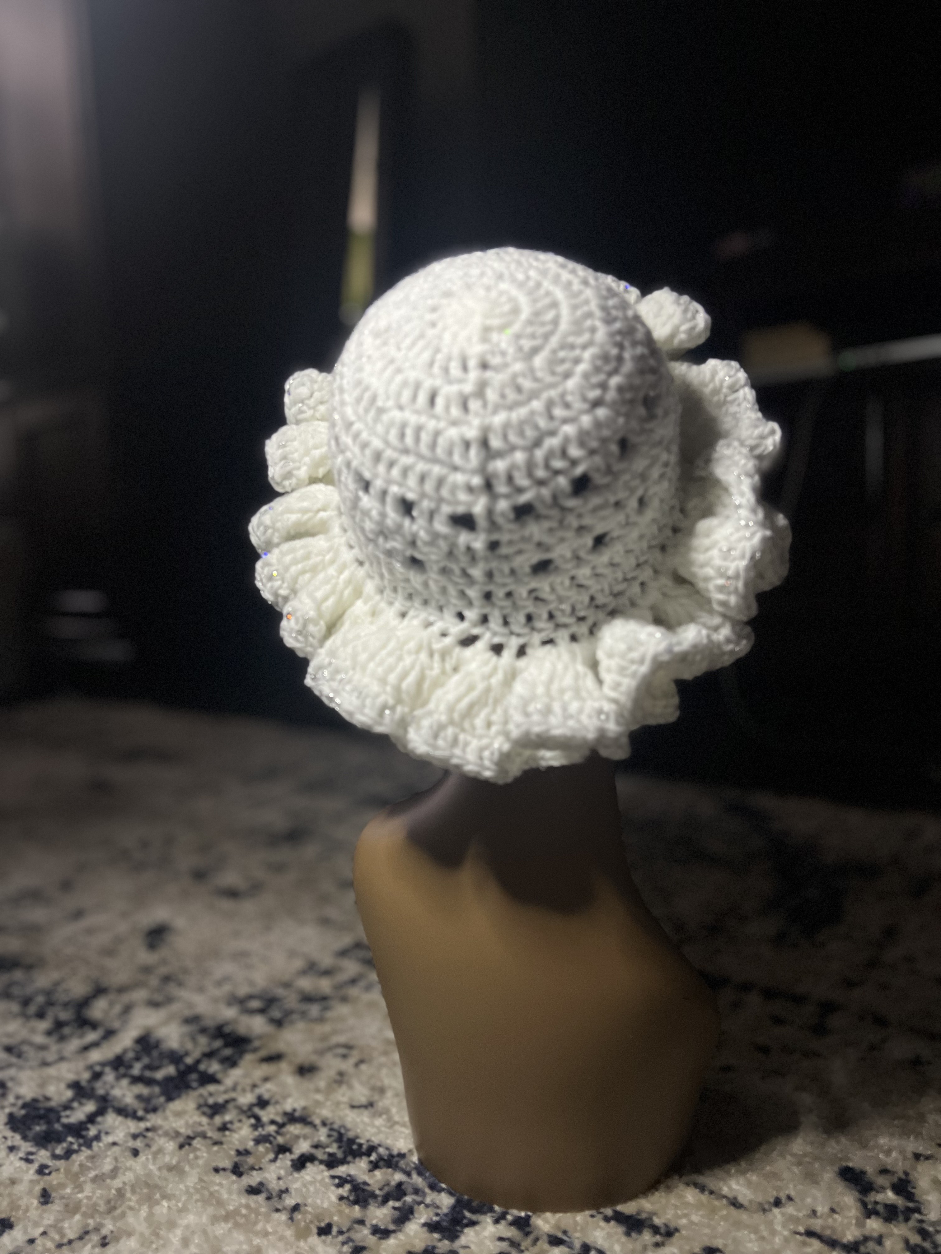 White Super Ruffle Hat w/ Silver Highlights 
