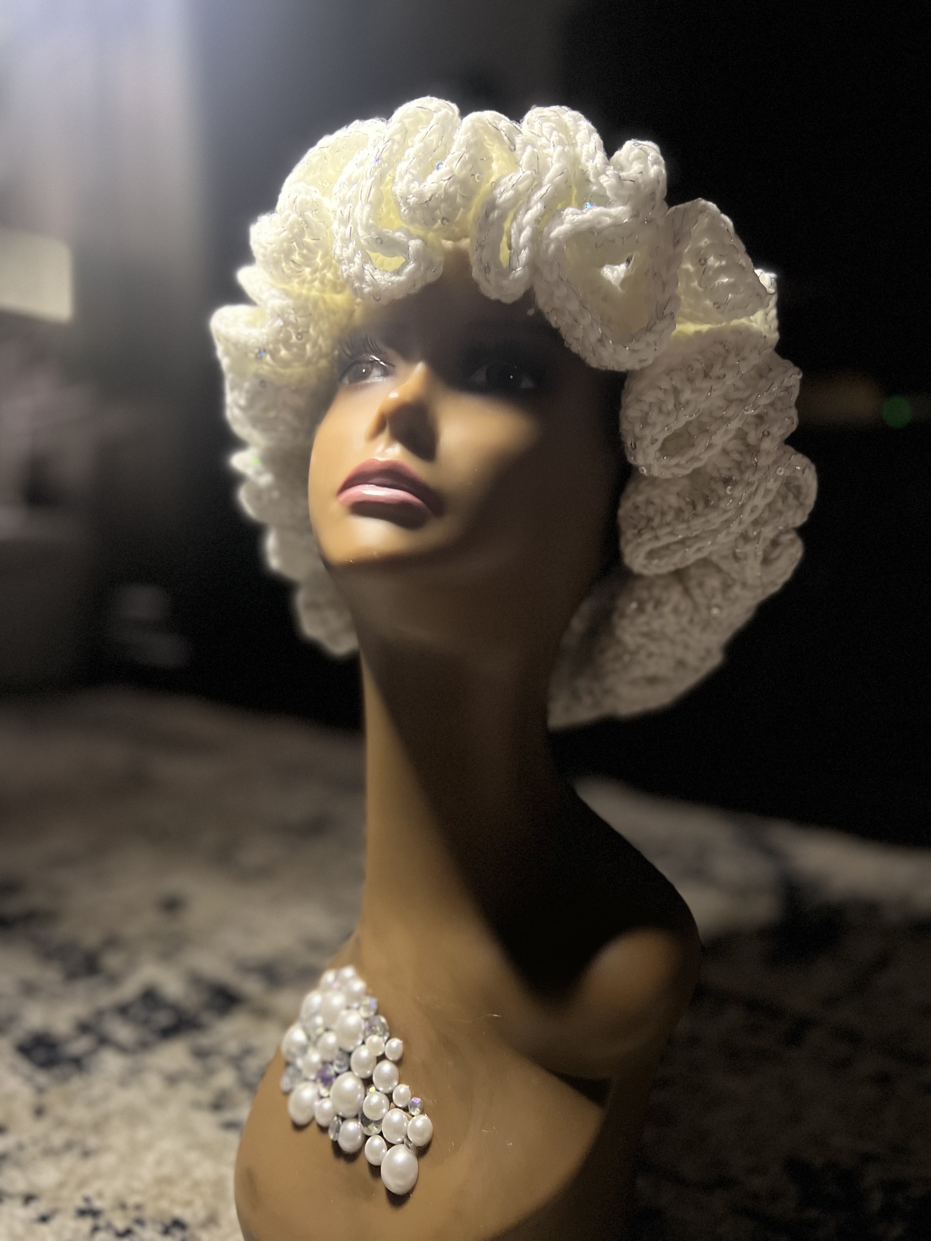 White Super Ruffle Hat w/ Silver Highlights