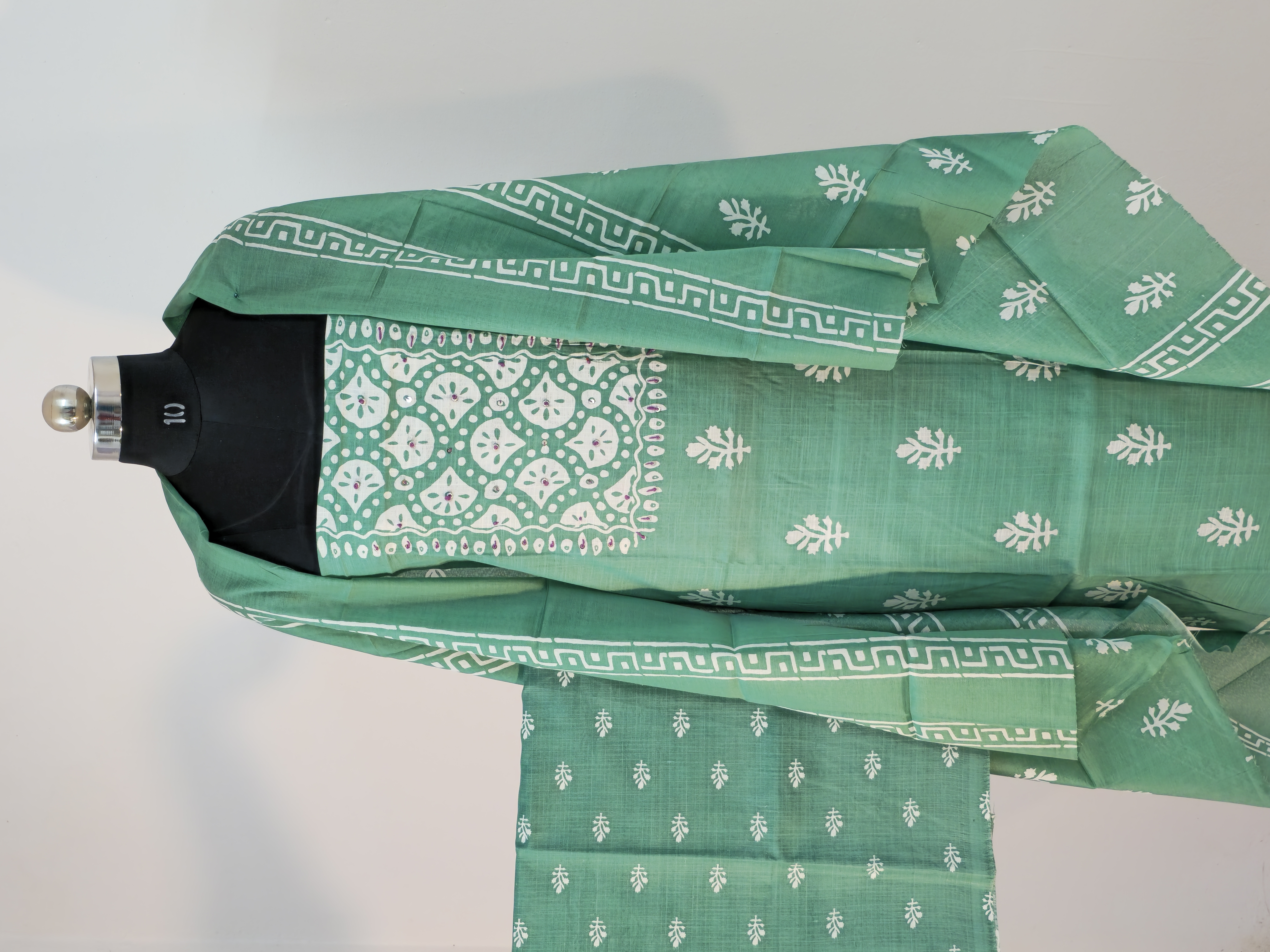 Emboss Culture Thread Aqua Green Elegant Suit