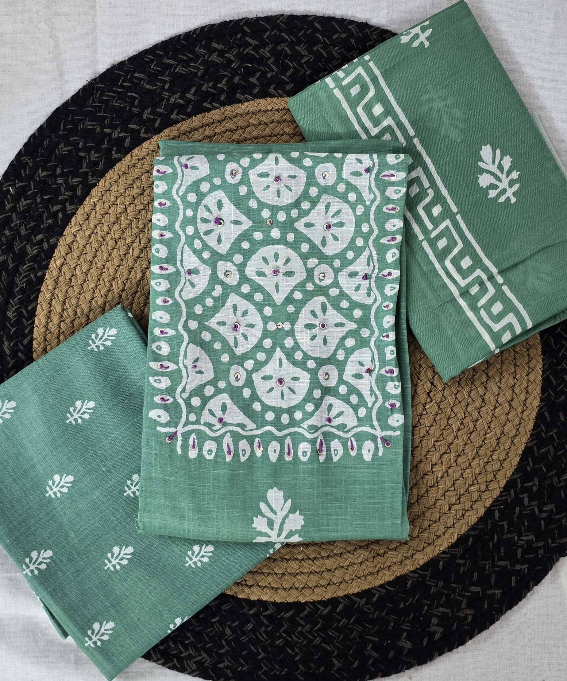 Emboss Culture Thread Aqua Green Elegant Suit