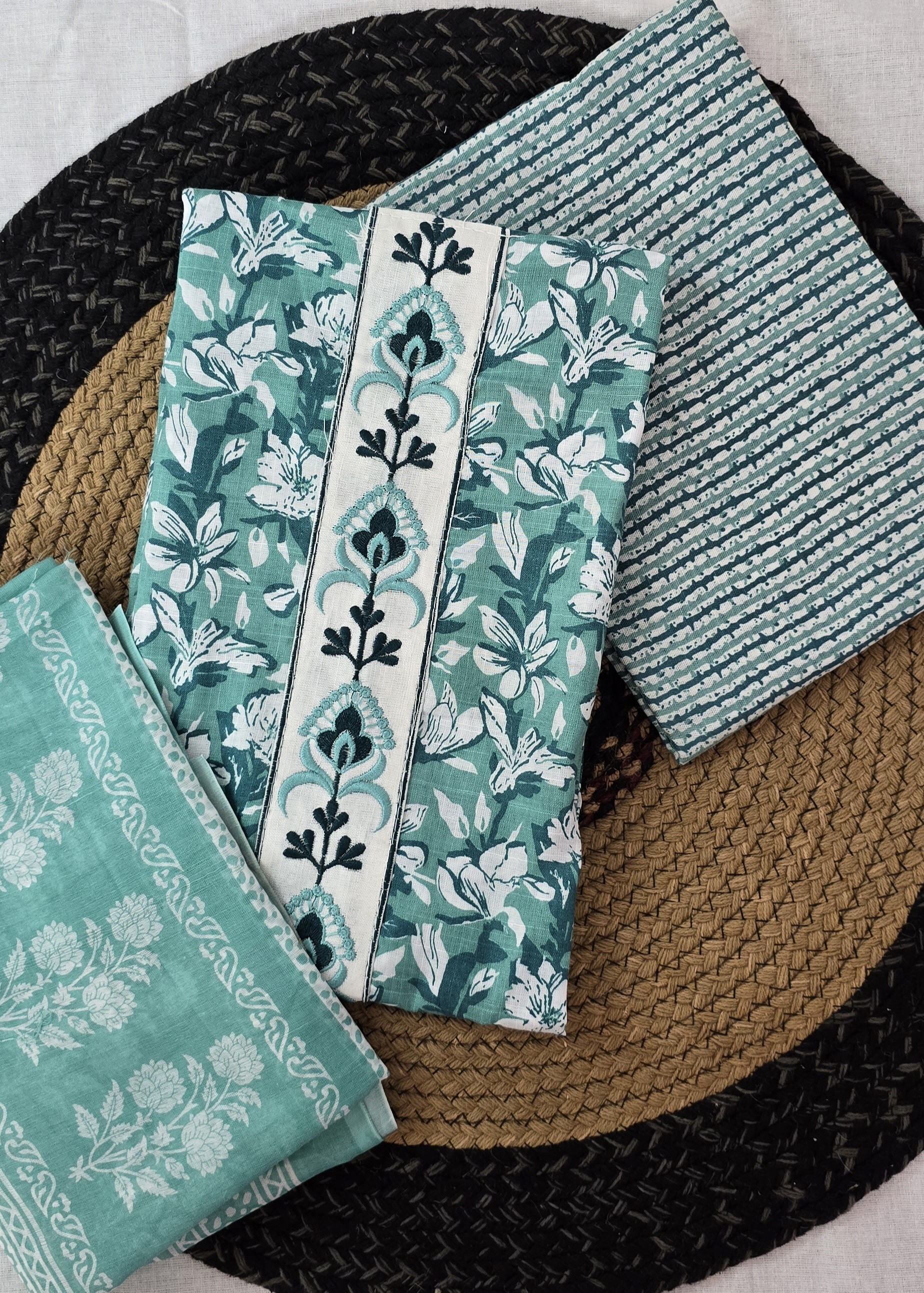 Thread Culture on Neck Sky Blue Elegant Suit