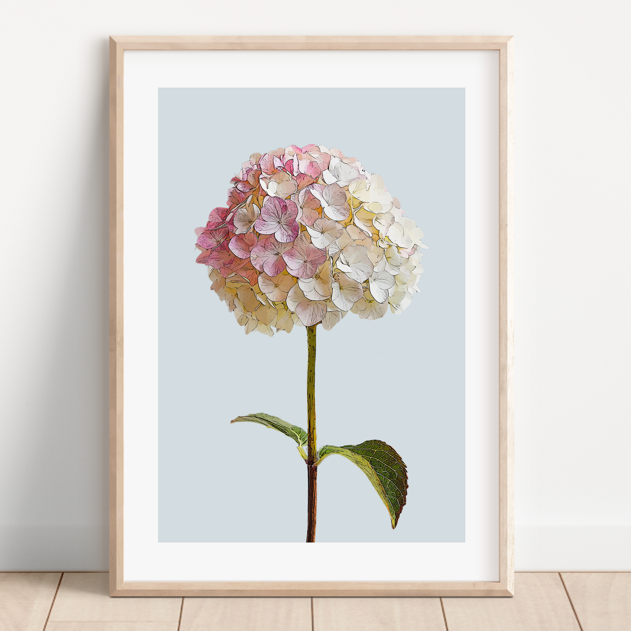 Unframed Pink Hydrangea Floral Art Print