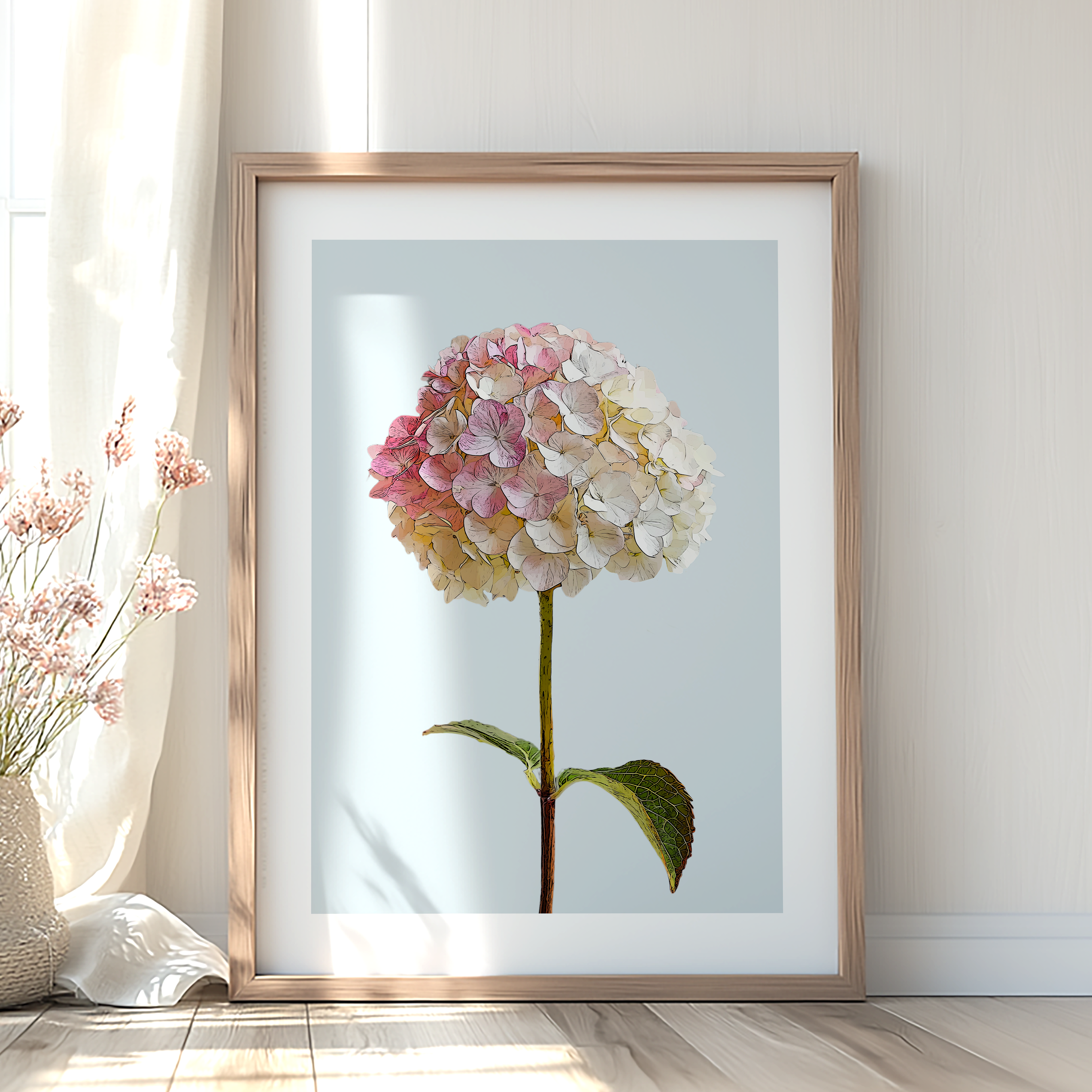 Unframed Pink Hydrangea Floral Art Print