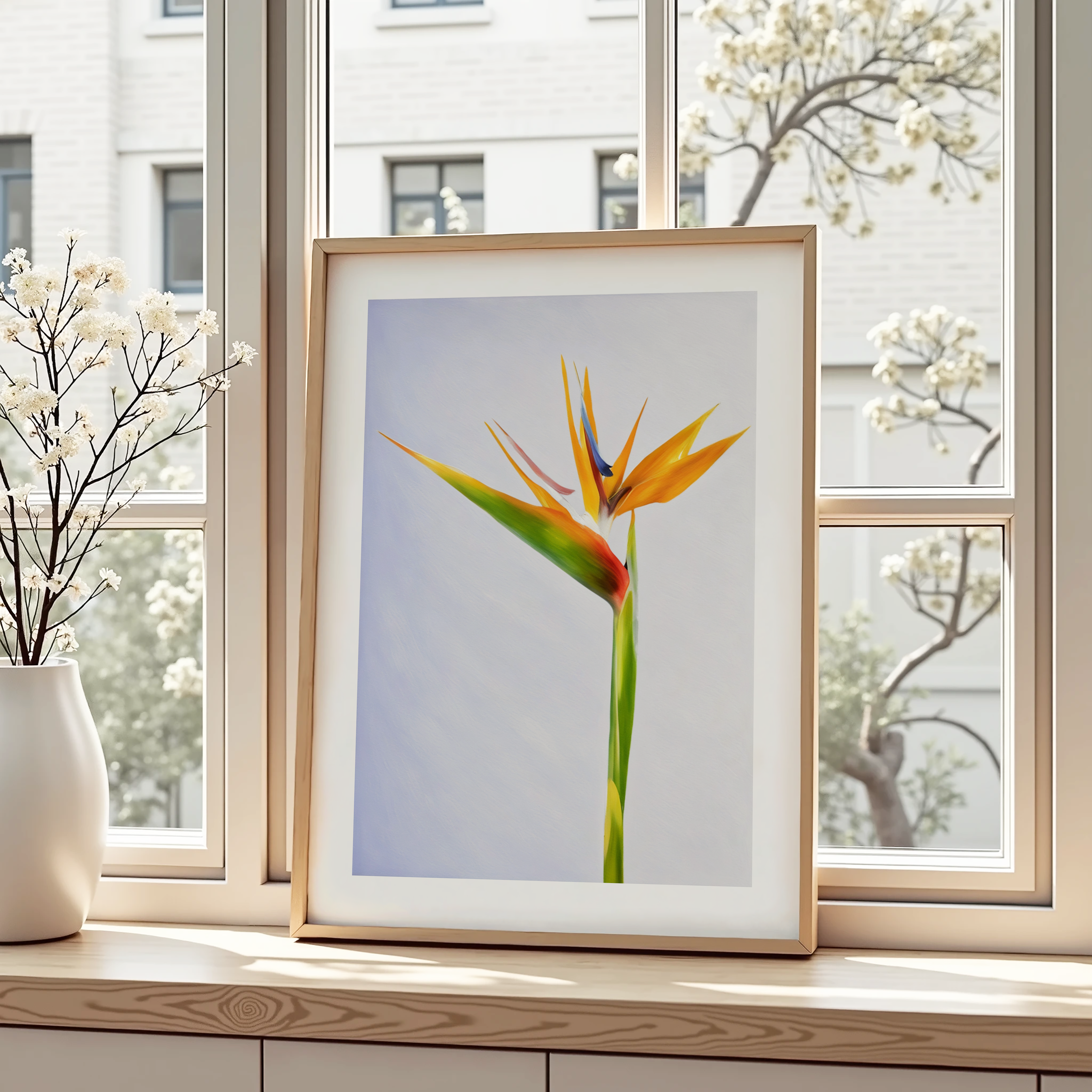Unframed Bird of Paradise Wall Art Print – Tropical Botanical Flower Illustration for Modern Home Decor