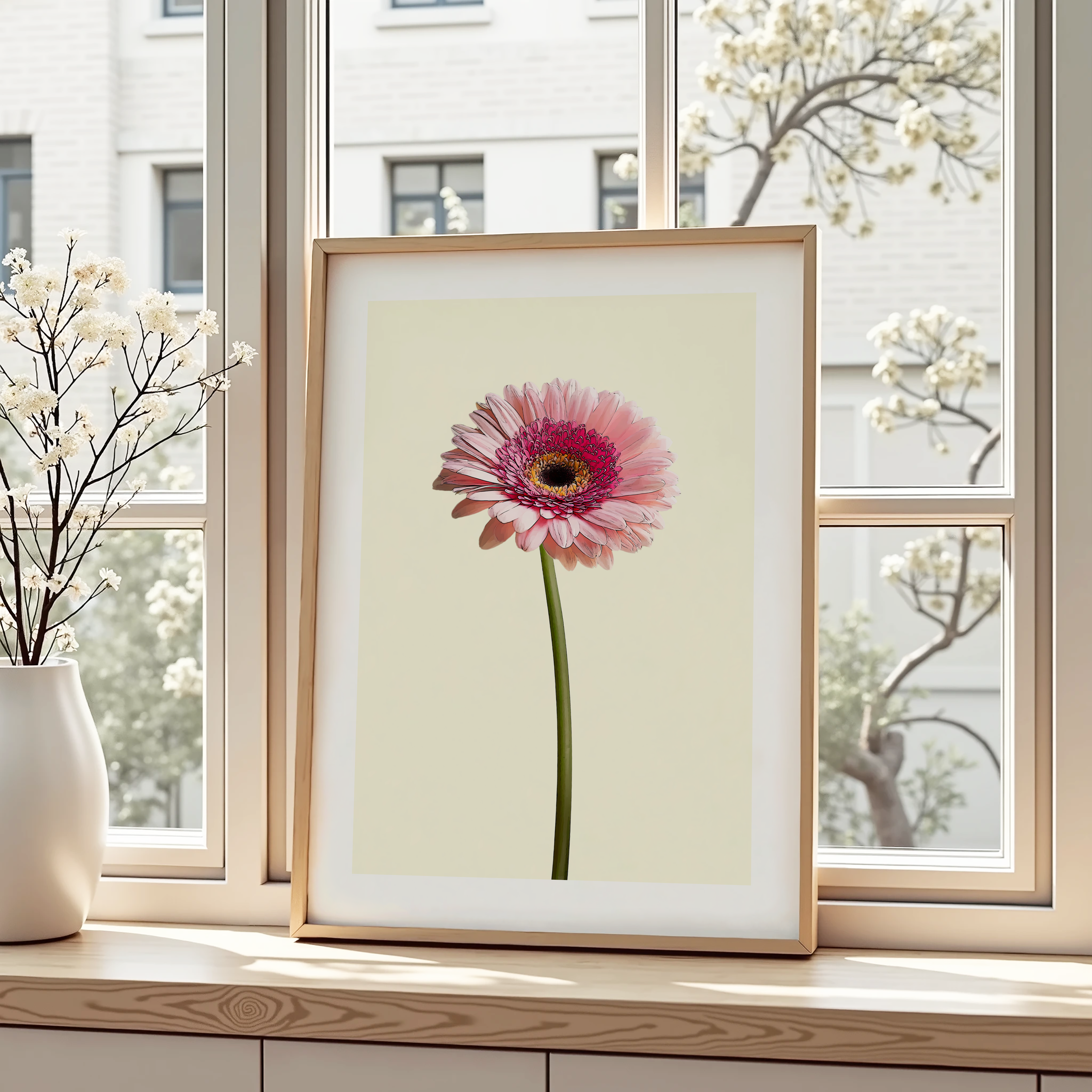 Unframed Pretty Pink Gerbera Floral Art Print