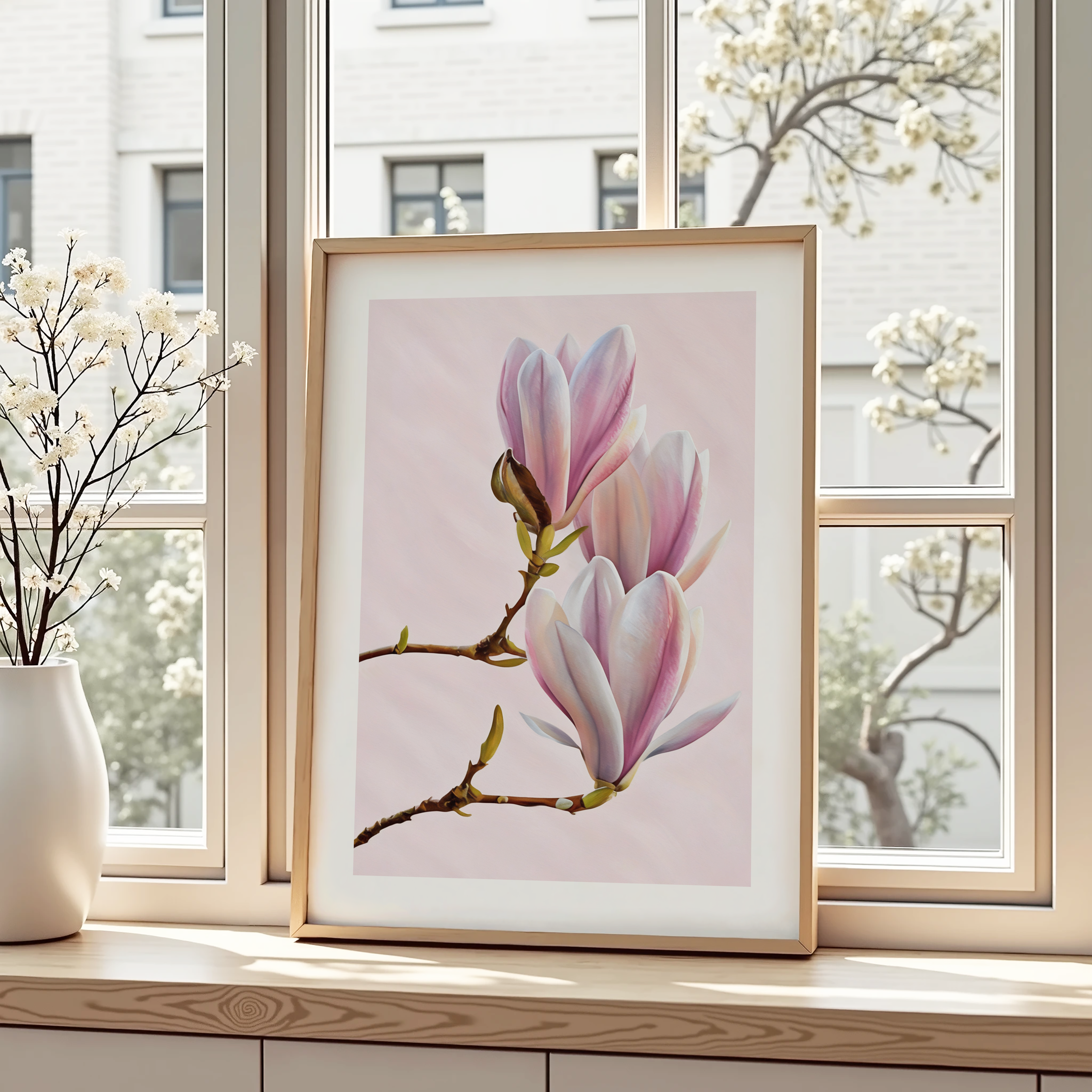 Unframed Pink Magnolia Botanical Floral Art Print