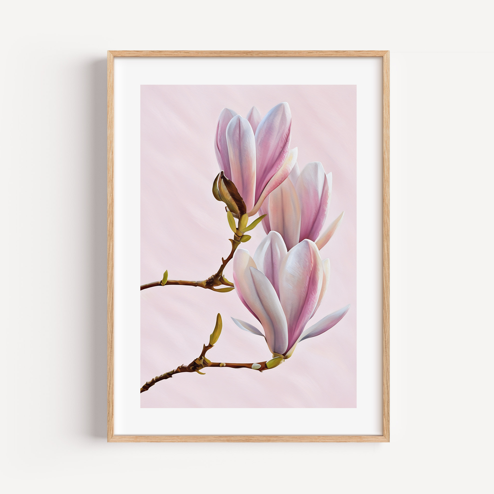 Unframed Pink Magnolia Botanical Floral Art Print
