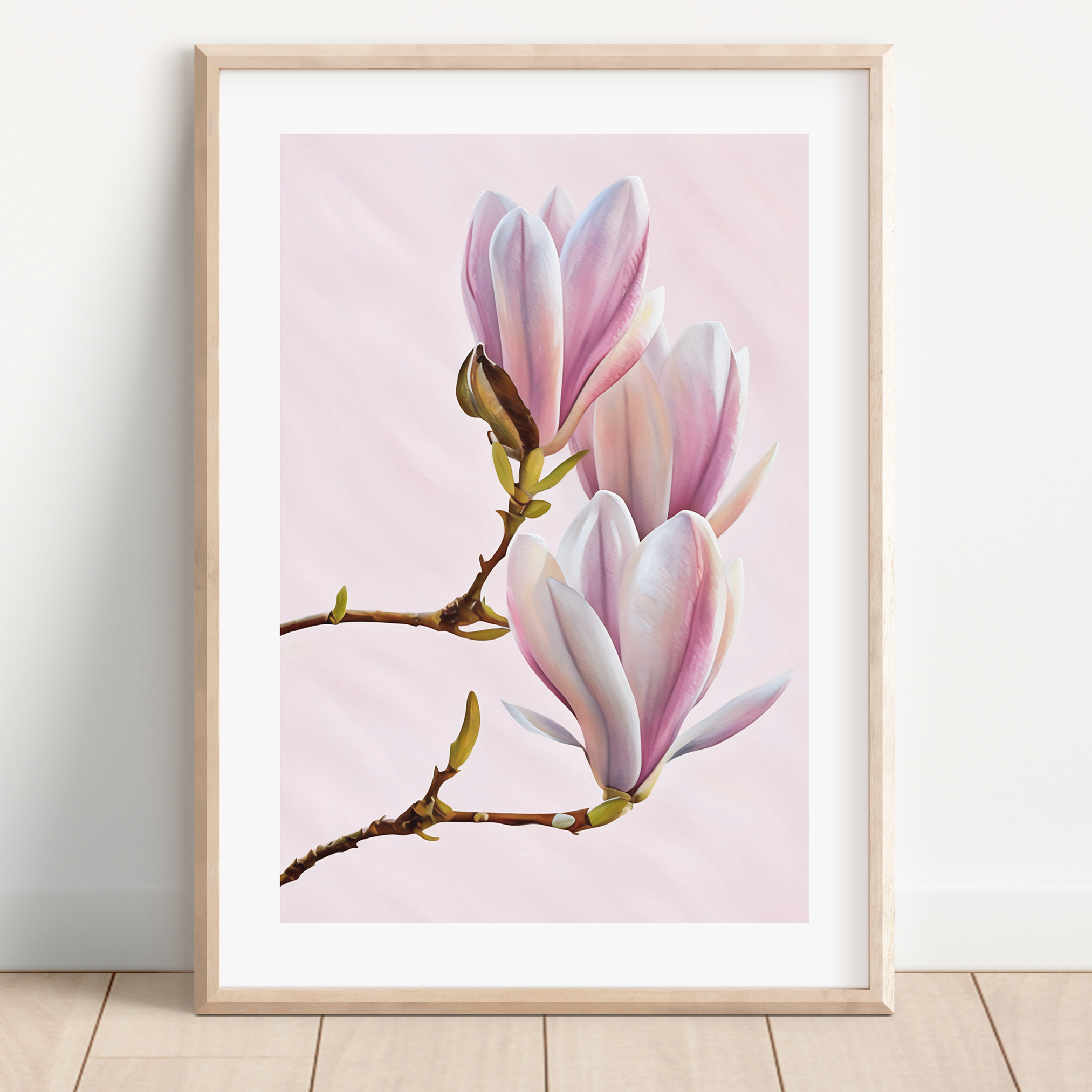 Unframed Pink Magnolia Botanical Floral Art Print