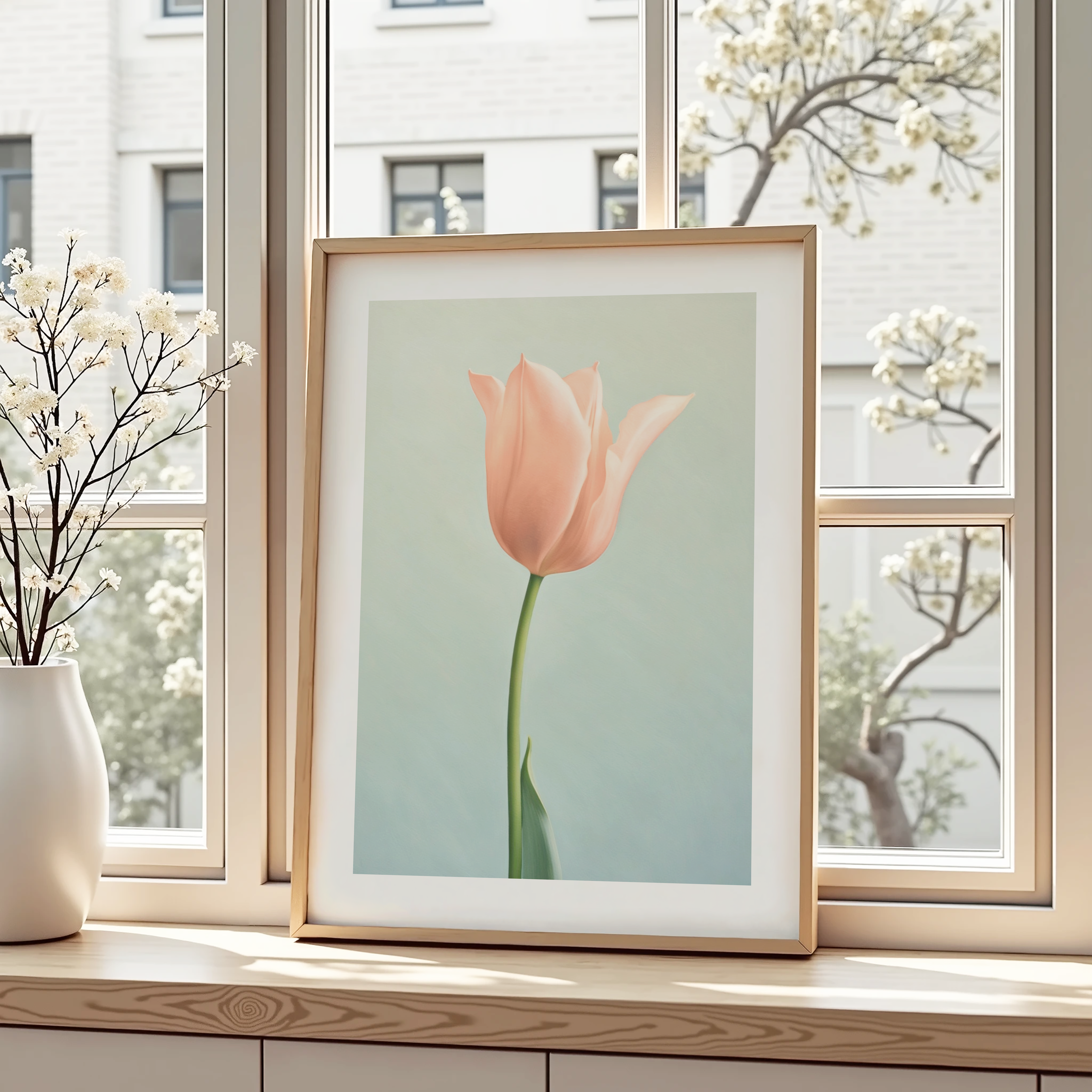 Unframed Pretty Peach Tulip Minimalist Floral Art Print