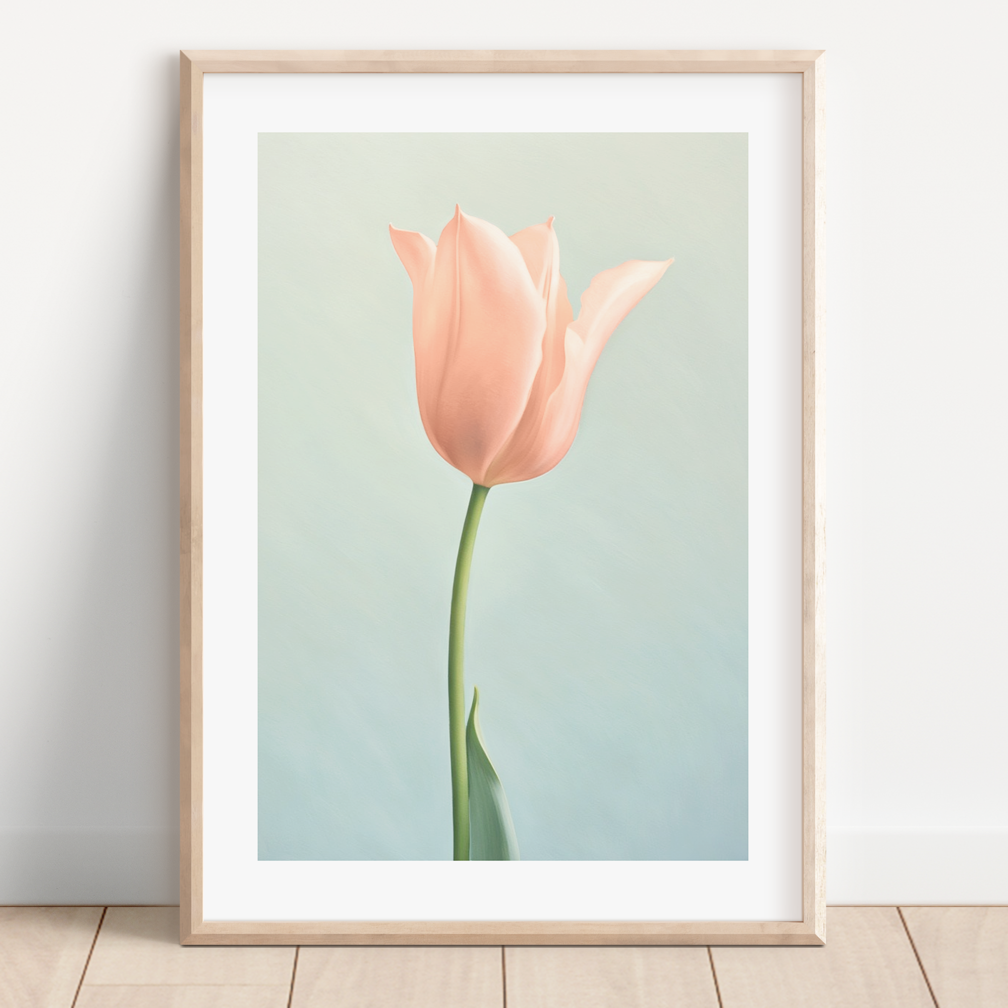 Unframed Pretty Peach Tulip Minimalist Floral Art Print
