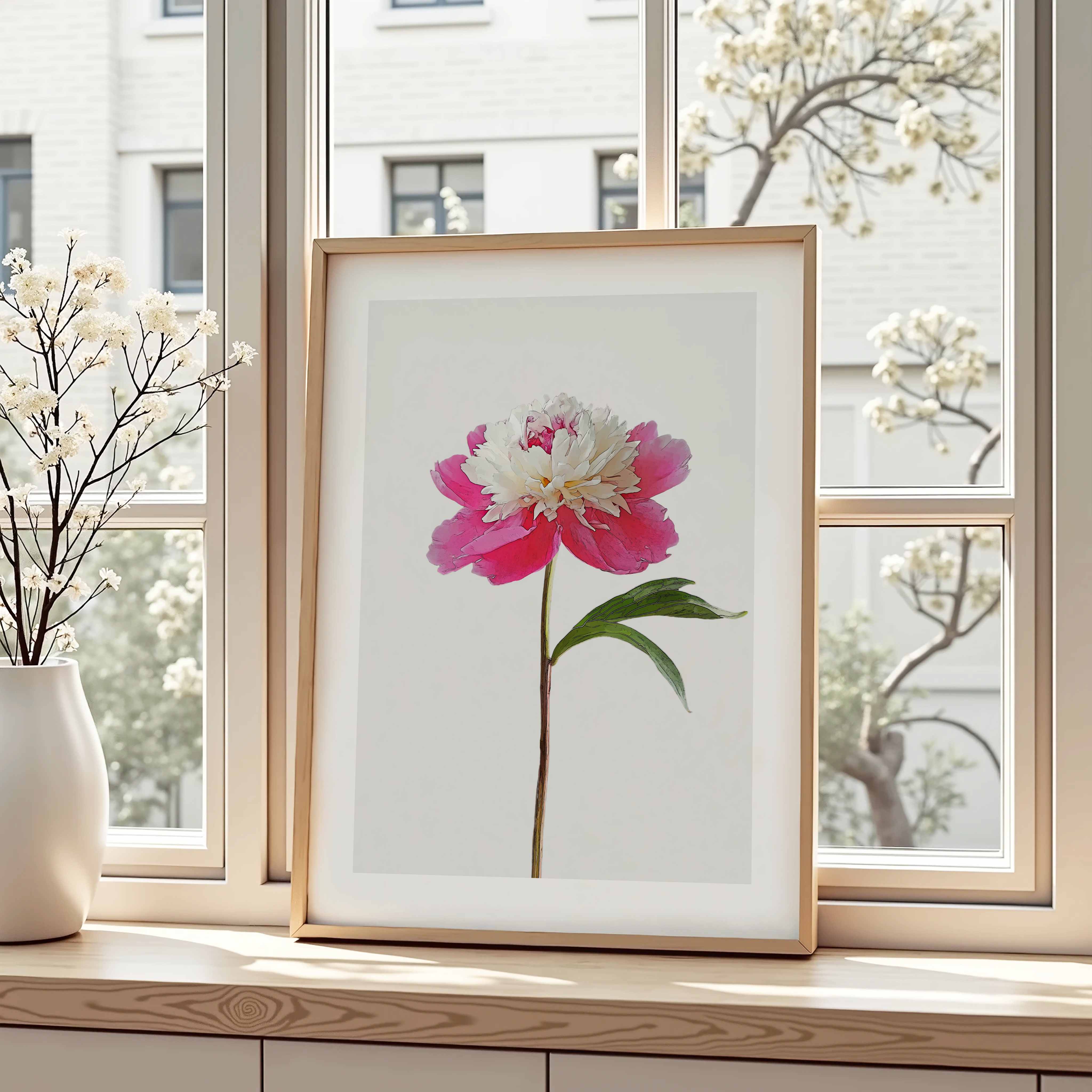 Unframed Pink Peony Minimalist Floral Art Print