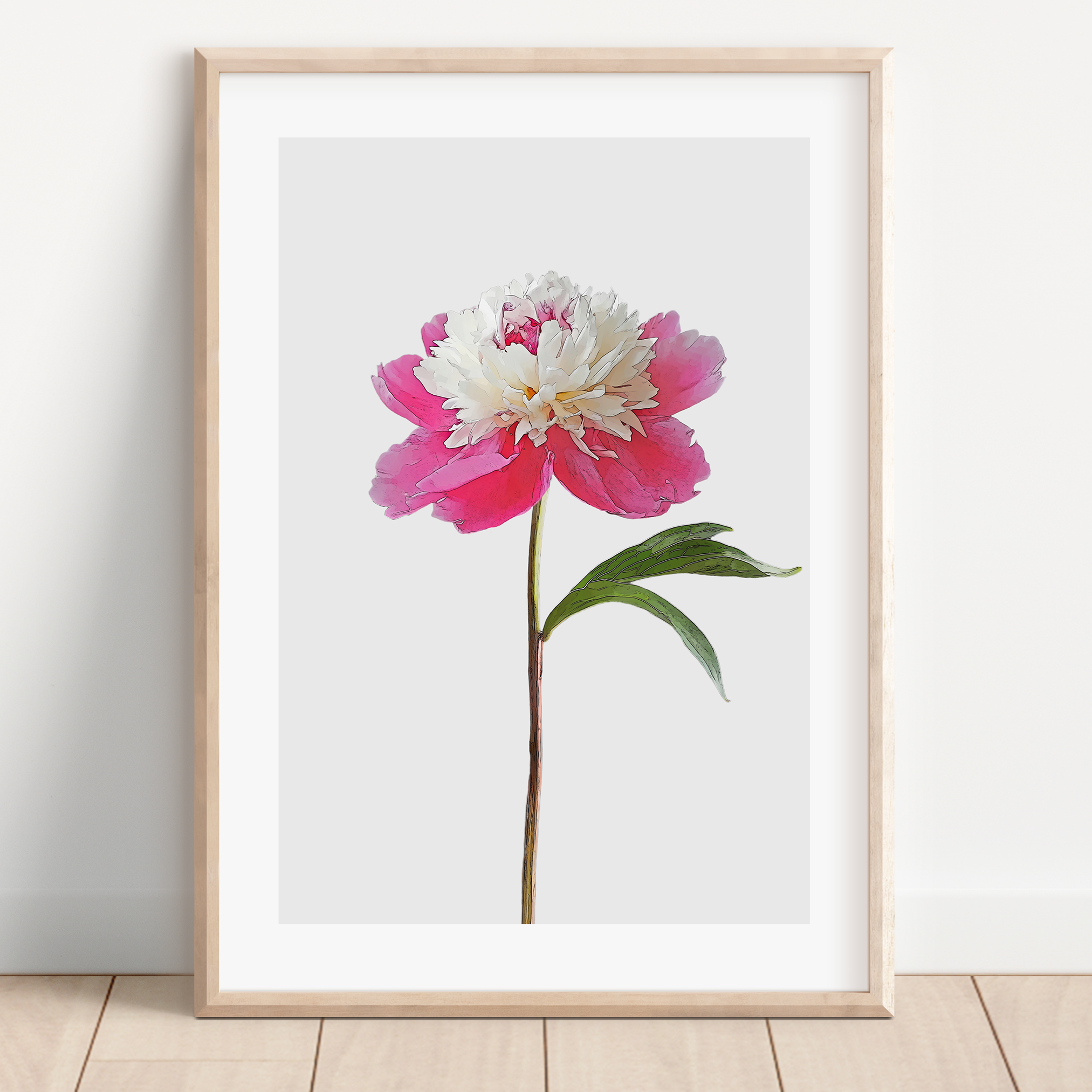 Unframed Pink Peony Minimalist Floral Art Print