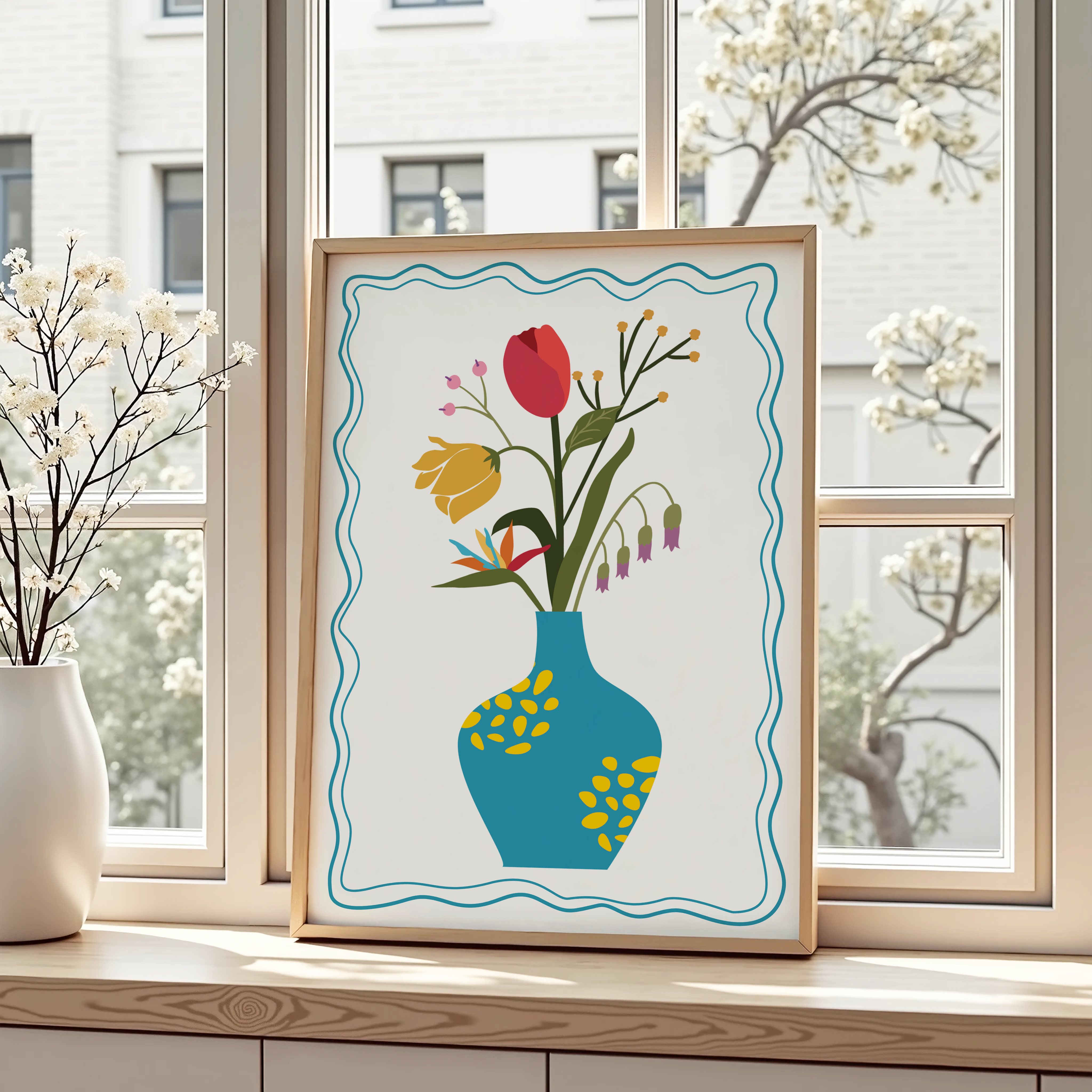 Unframed Bright Boho Floral Art Print