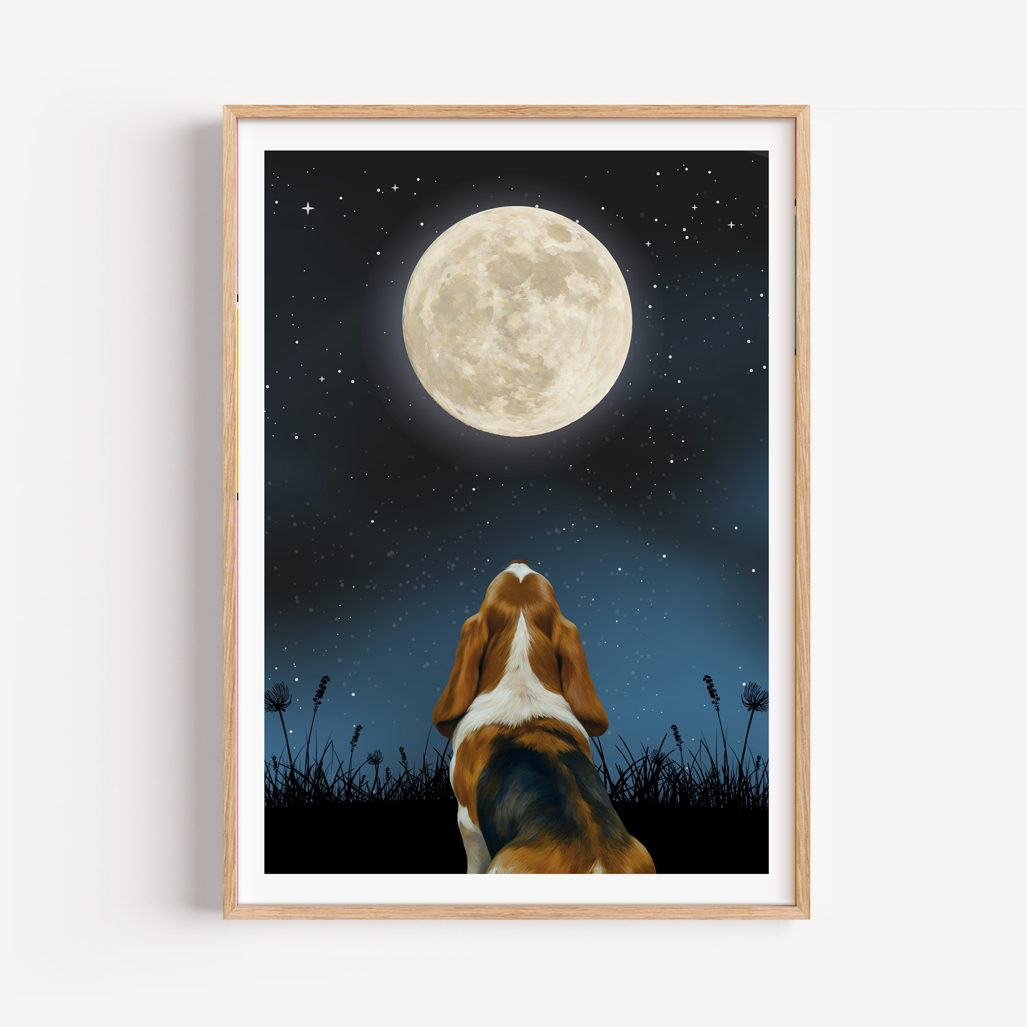 Unframed Moon Gazing Basset Hound Art Print