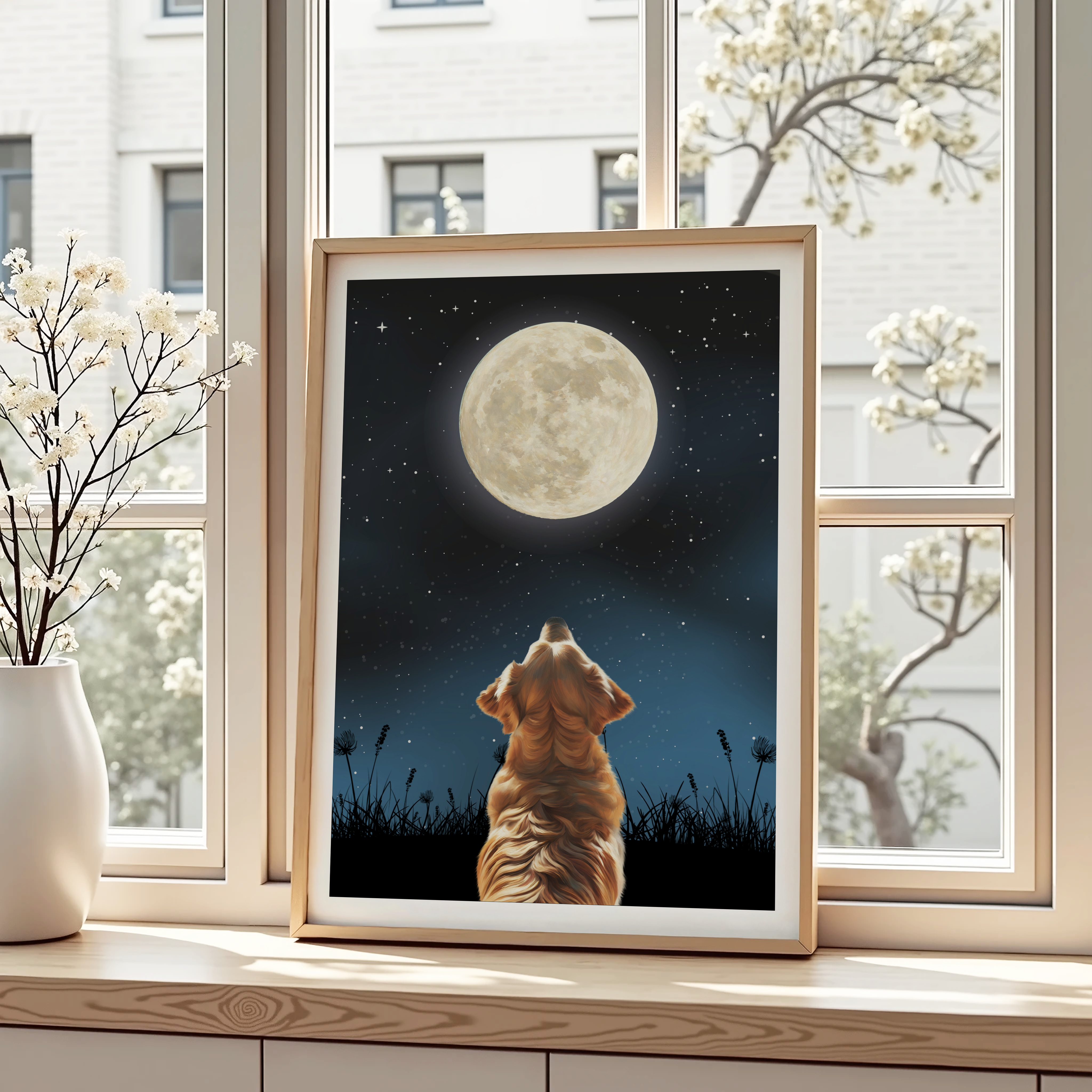 Unframed Moon Gazing Golden Retriever Art Print